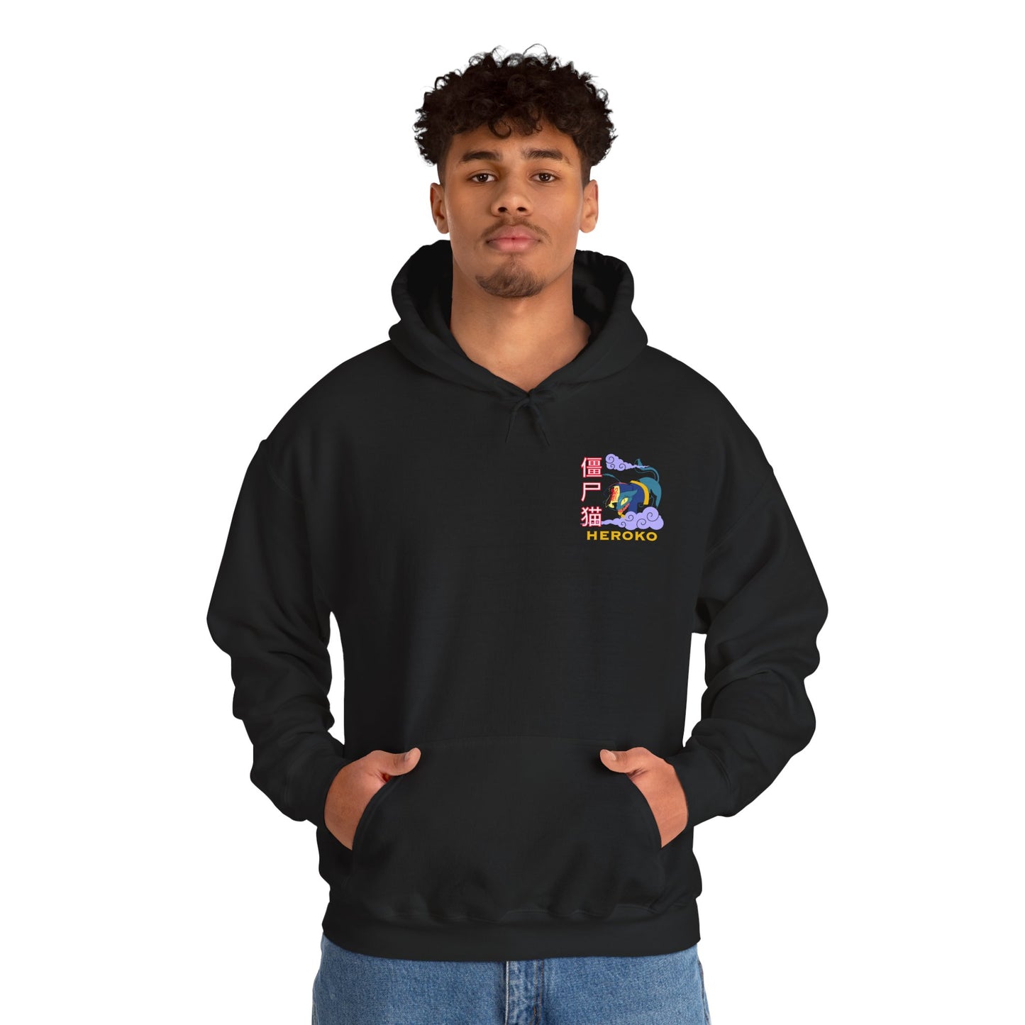 Spooky Unisex Hoodie, Chinese Ancient Zombie Cat Design