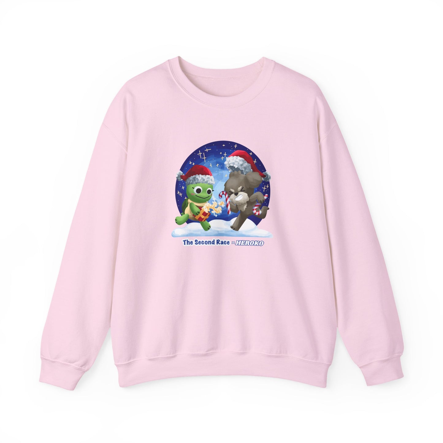 Adults Holiday Crewneck Sweatshirt — Festive Friends "The Second Race" Snow Globe Design