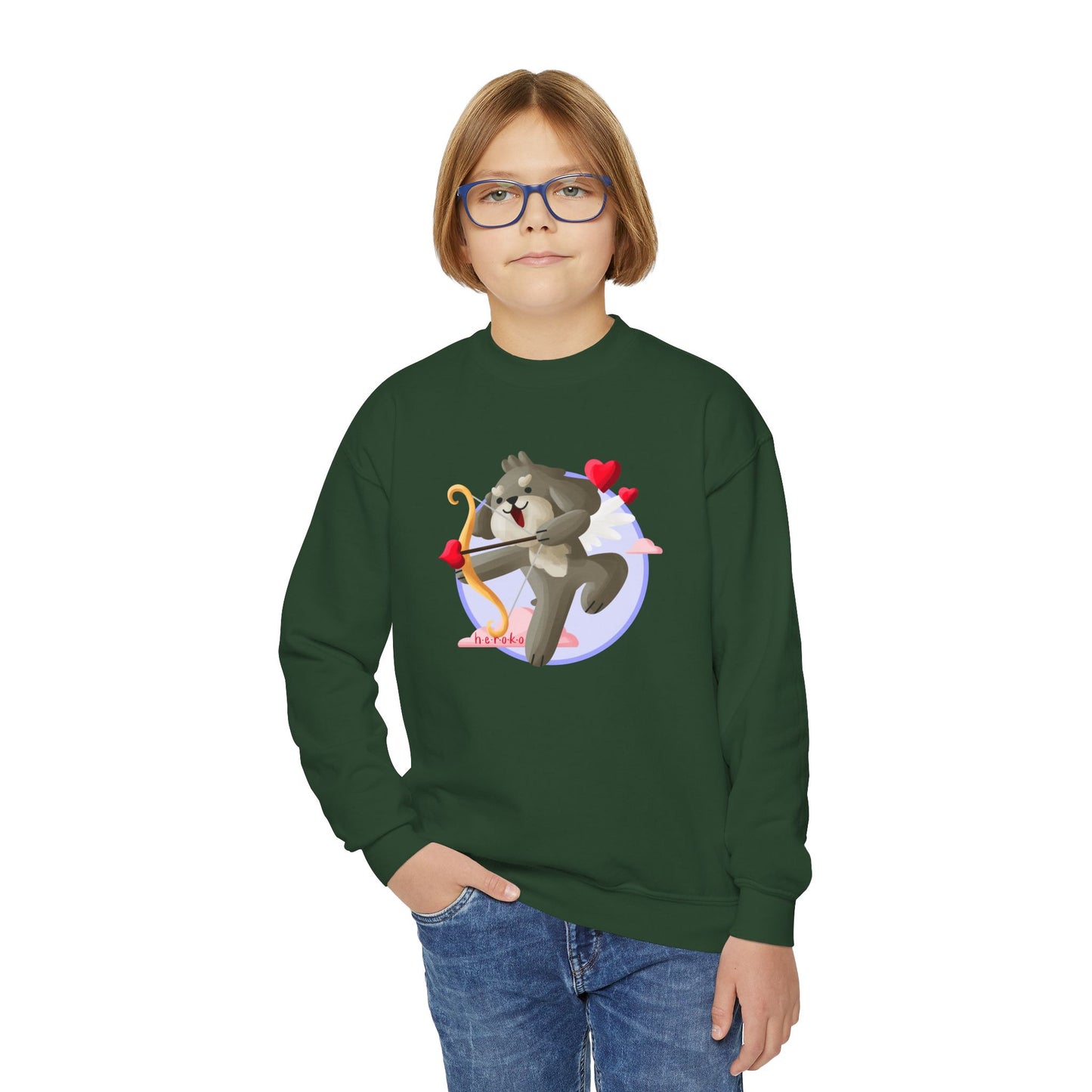 Kids Crewneck Sweatshirt  - Cute Dog Valentine's Day Design