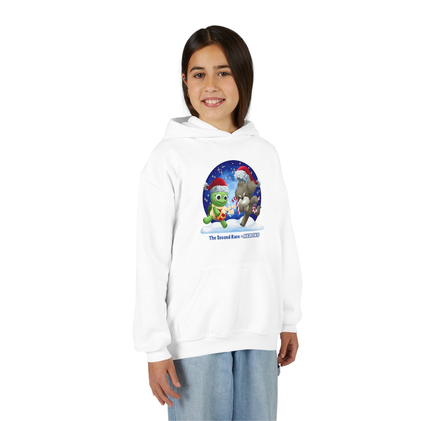 Kids Holiday Hoodie — Cute Christmas Turtle and Puppy Friends "The Second Race"