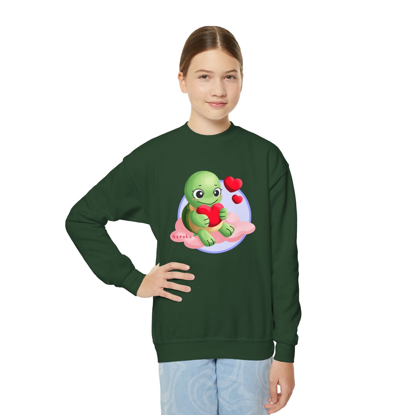 Kids Crewneck Sweatshirt  - Cute Turtle Valentine's Day Design