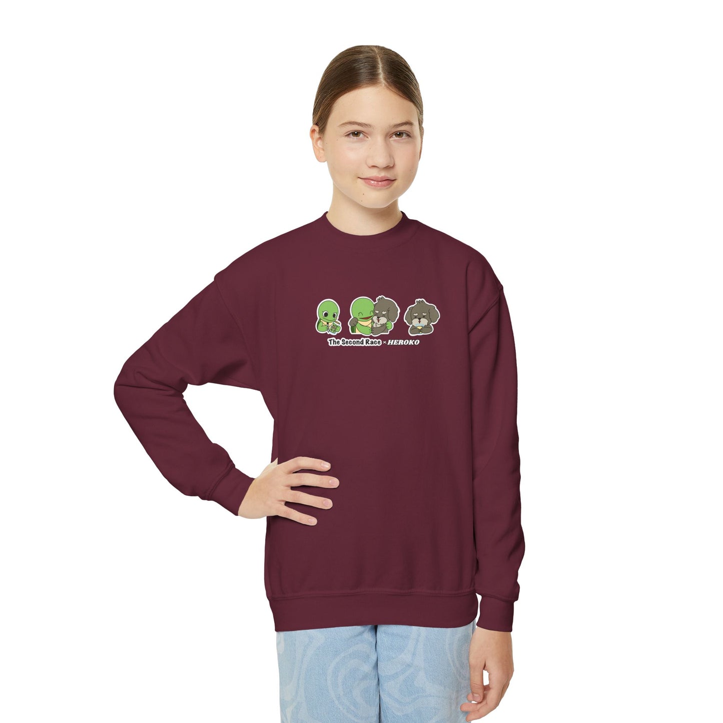 Kids Crewneck Sweatshirt — The Second Race: Turtle and Puppy