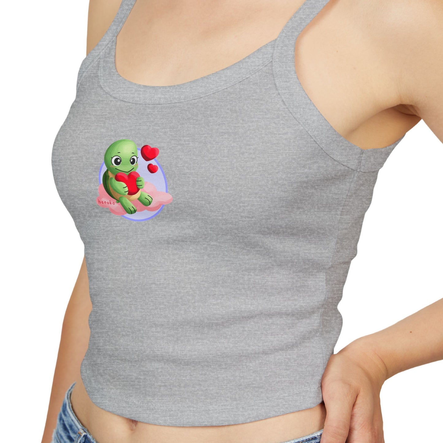 Women's Spaghetti Strap Tank Top, Cute Turtle Valentine's Day Design
