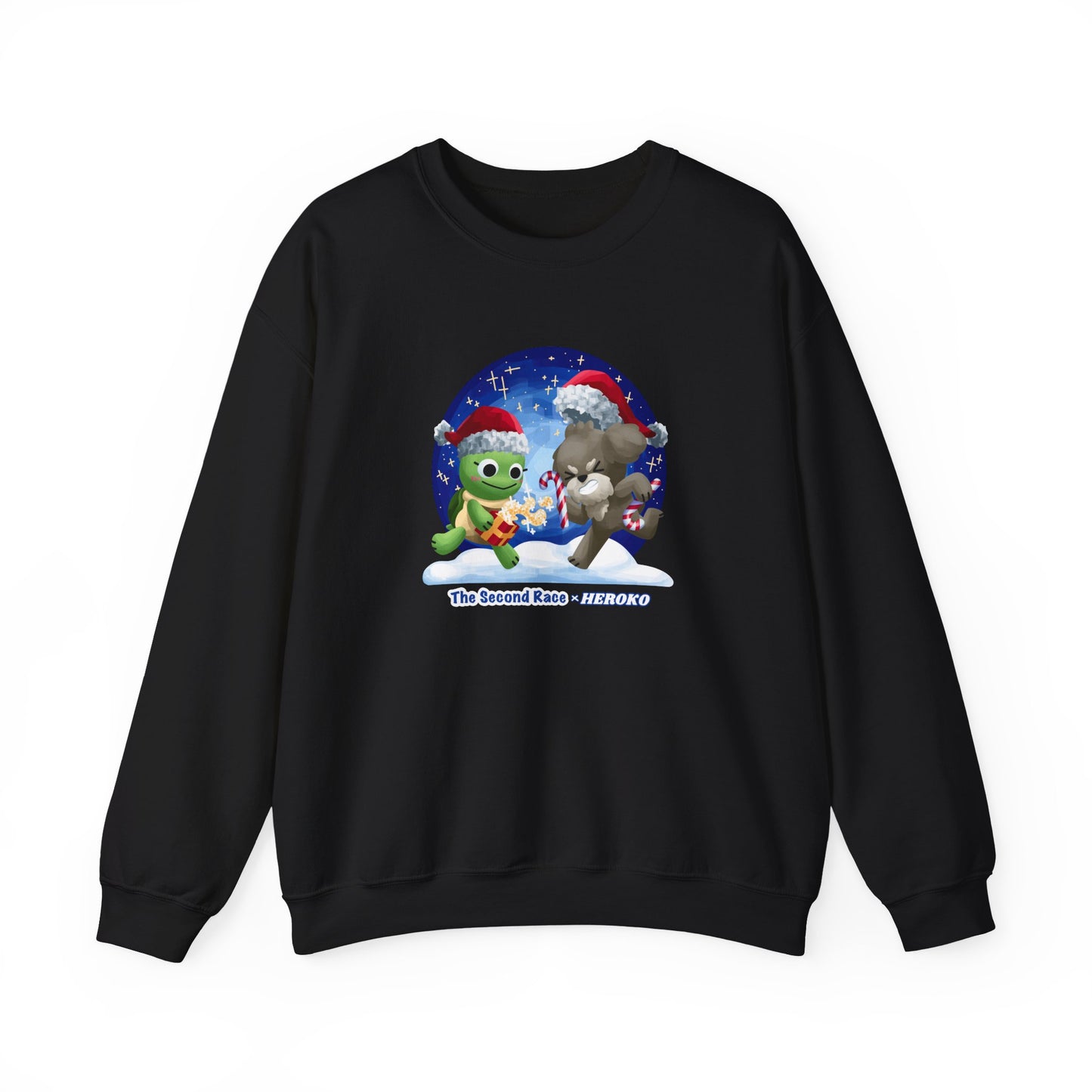 Adults Holiday Crewneck Sweatshirt — Festive Friends "The Second Race" Snow Globe Design