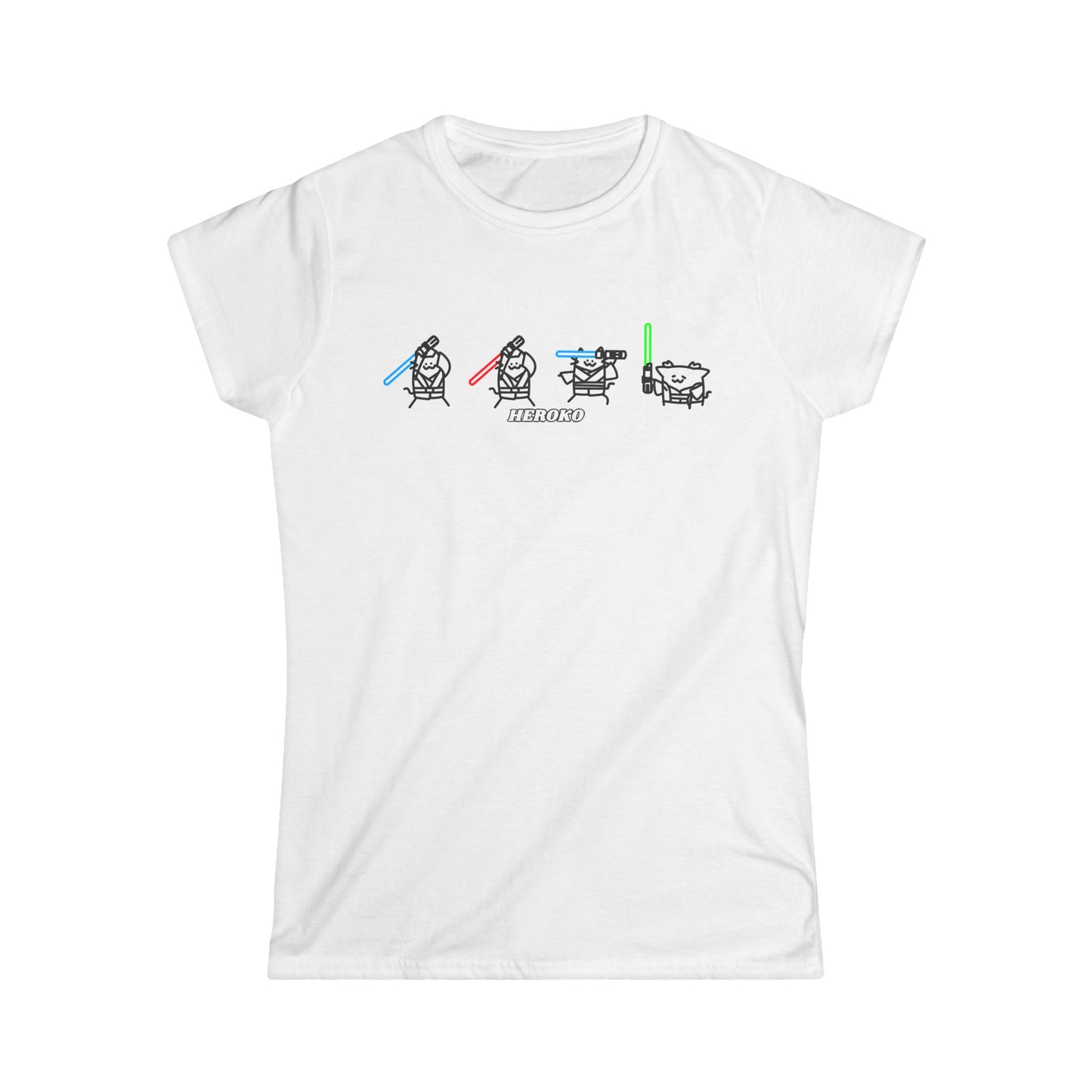 Slim Fit Tee - Cute Jedi Cats B&W Design