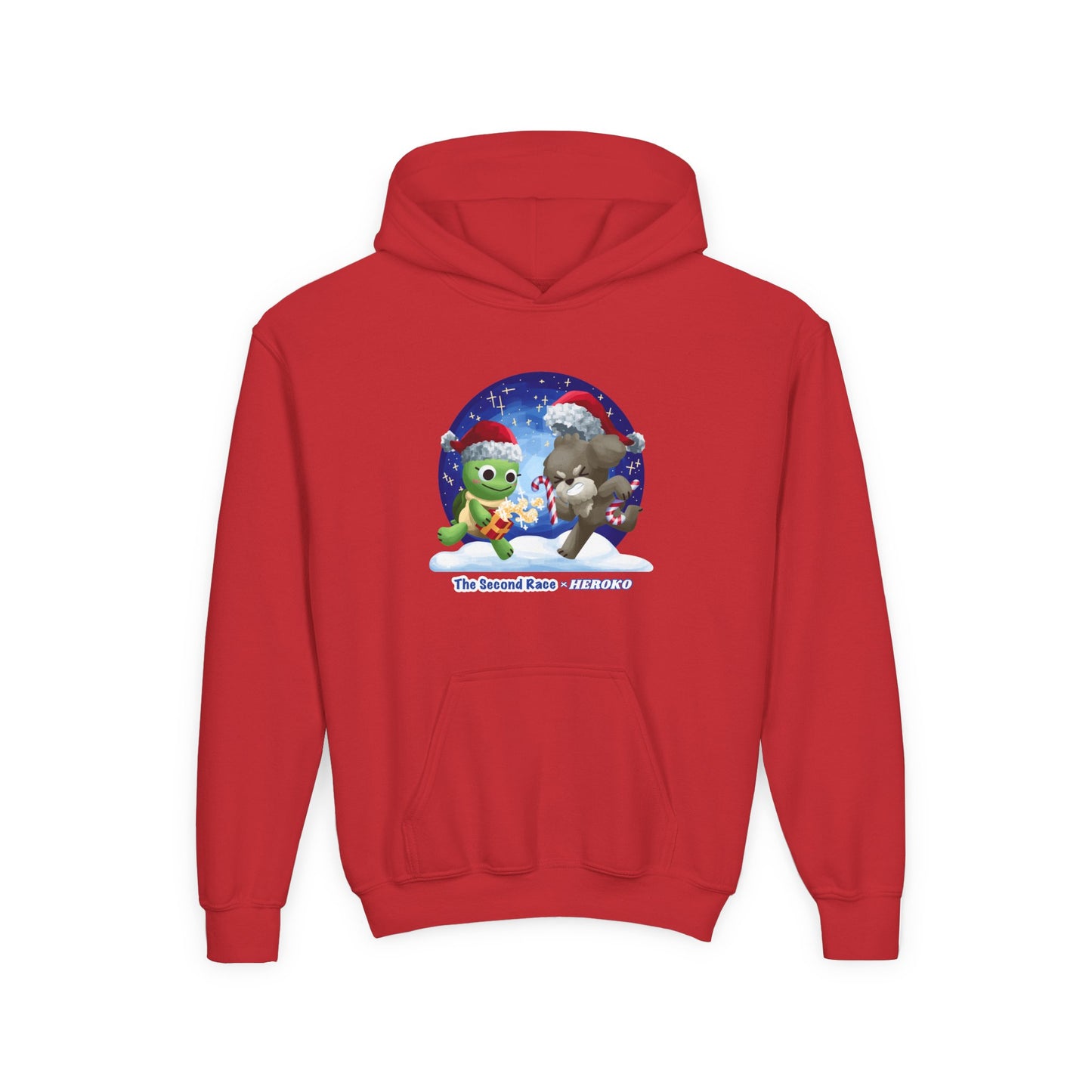 Kids Holiday Hoodie — Cute Christmas Turtle and Puppy Friends "The Second Race"