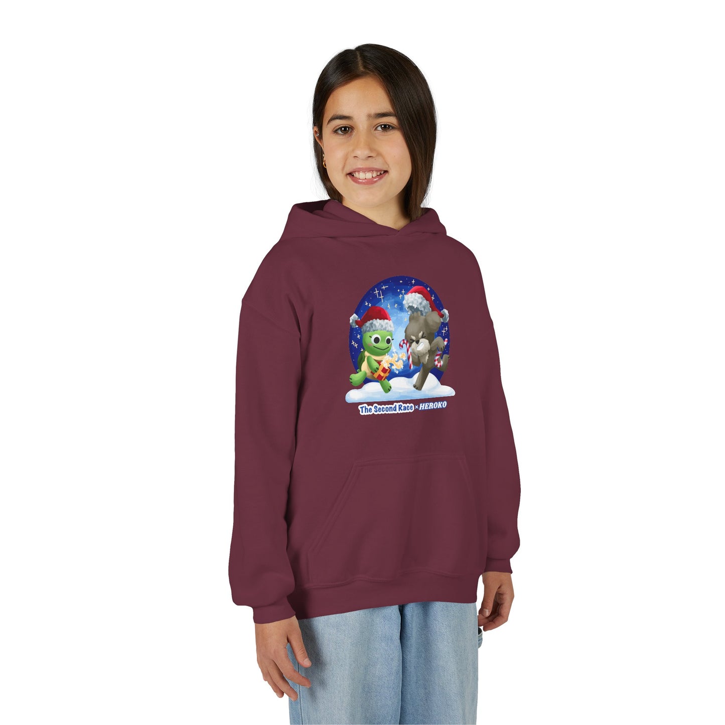 Kids Holiday Hoodie — Cute Christmas Turtle and Puppy Friends "The Second Race"