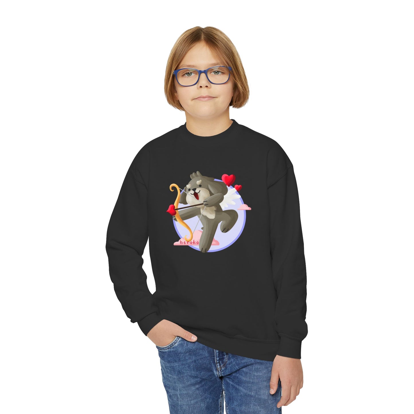 Kids Crewneck Sweatshirt  - Cute Dog Valentine's Day Design