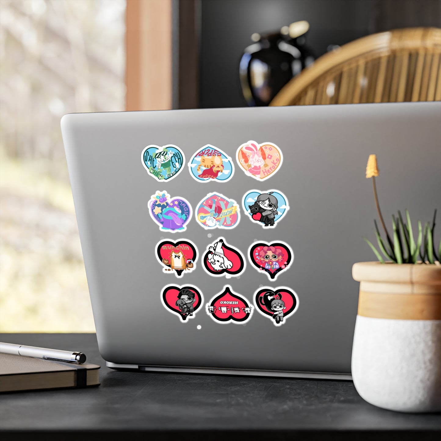 VALENTINE'S HEART STICKERS -SET OF 12 Kiss-Cut Vinyl Decals