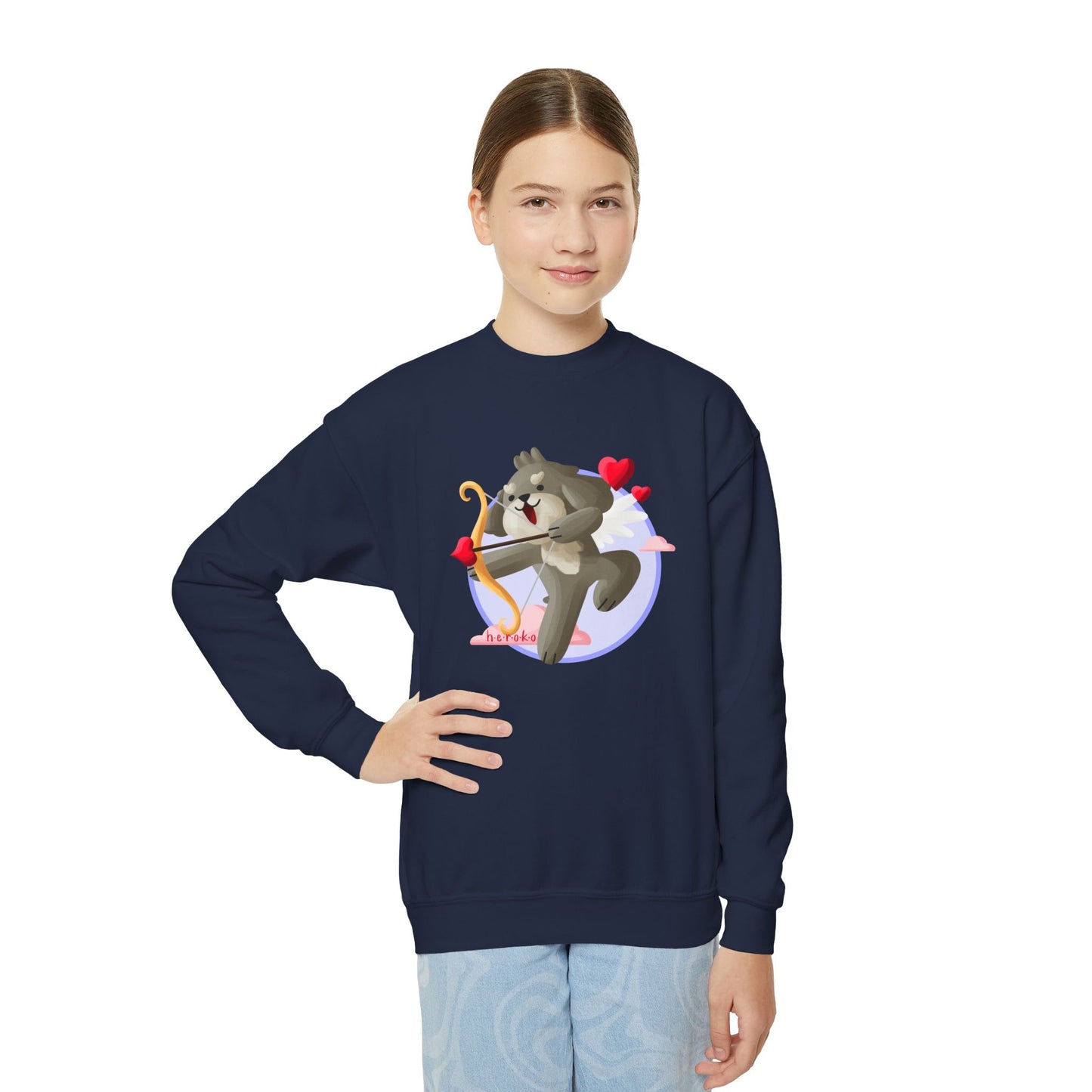 Kids Crewneck Sweatshirt  - Cute Dog Valentine's Day Design