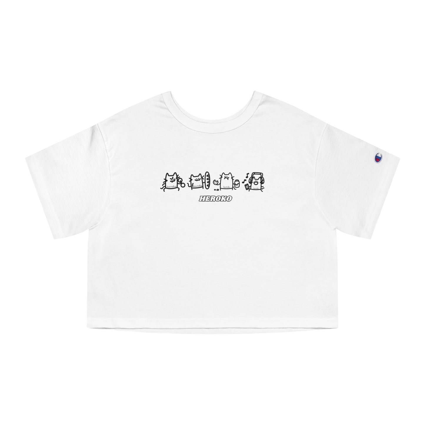 Women's Champion SMALL CUTE CATS Cropped T-Shirt