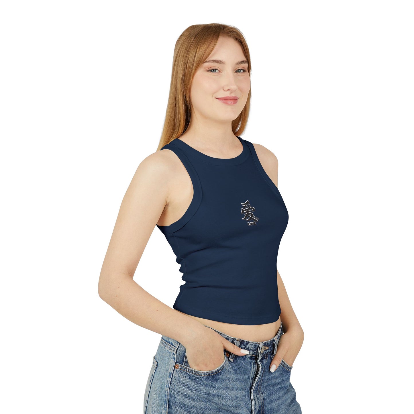 Women's Micro Rib Racer Tank Top with Love in Chinese Design