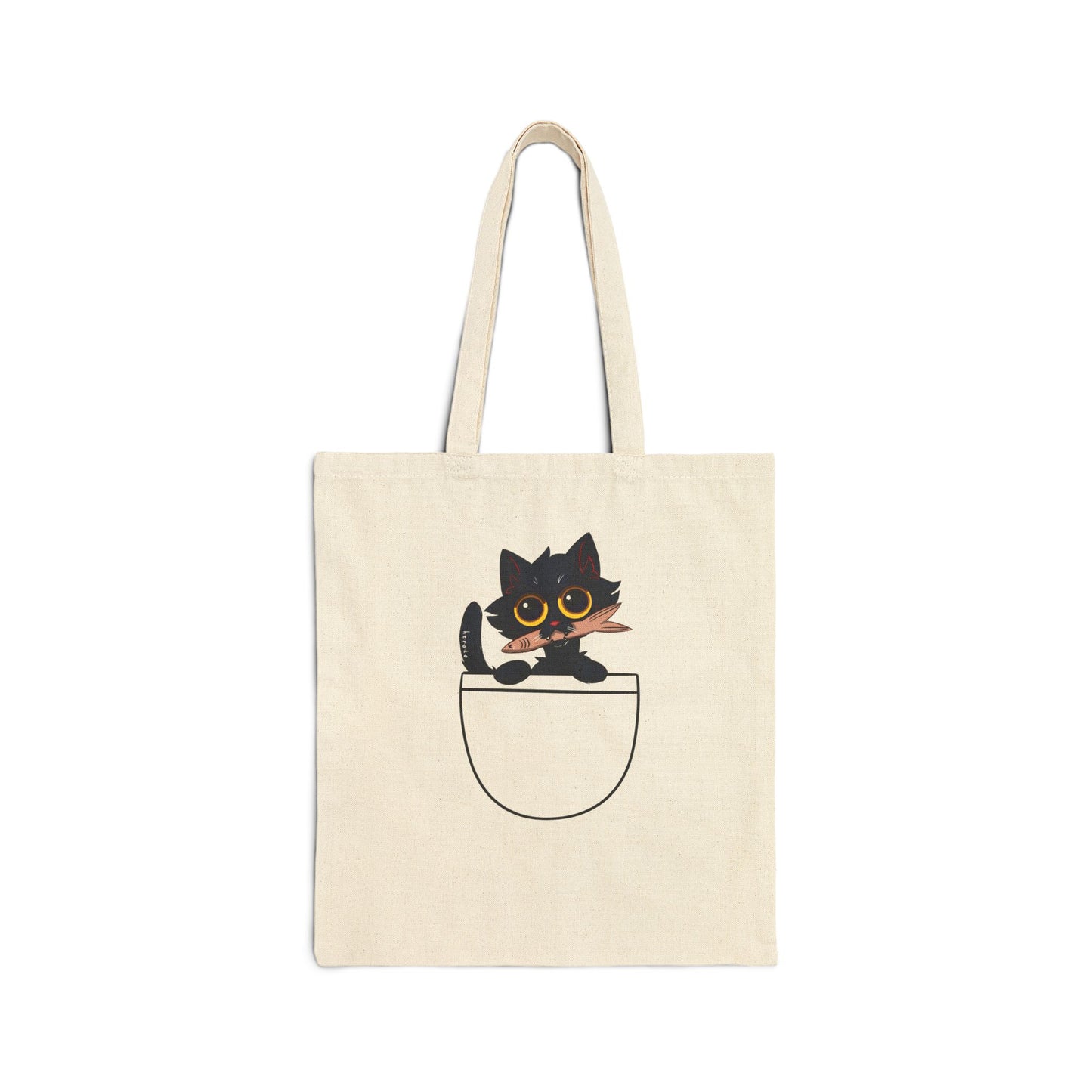 BLACK CAT IN A POCKET Cotton Canvas Tote Bag