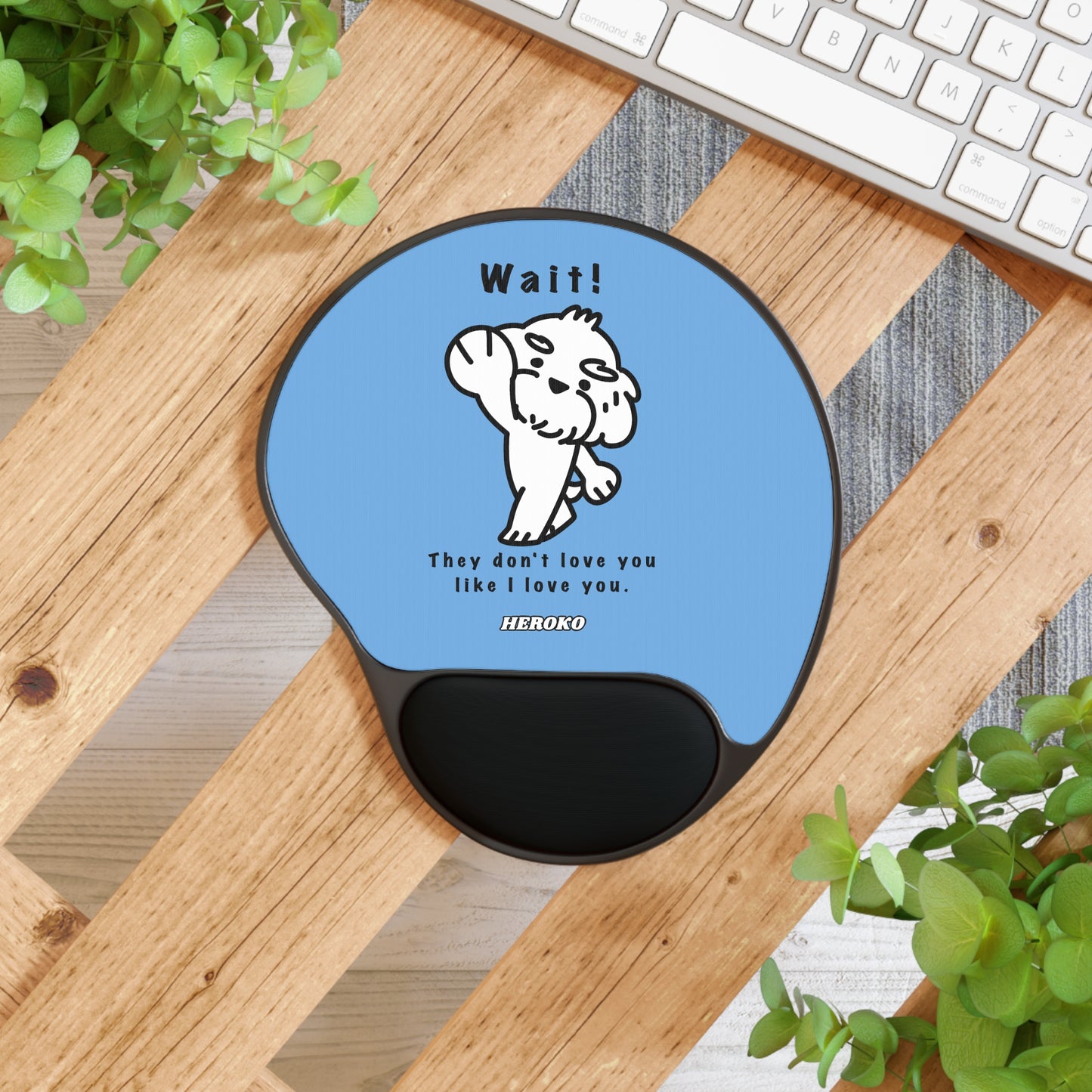 WAIT! DOG MEME BLUE Mouse Pad With Wrist Rest