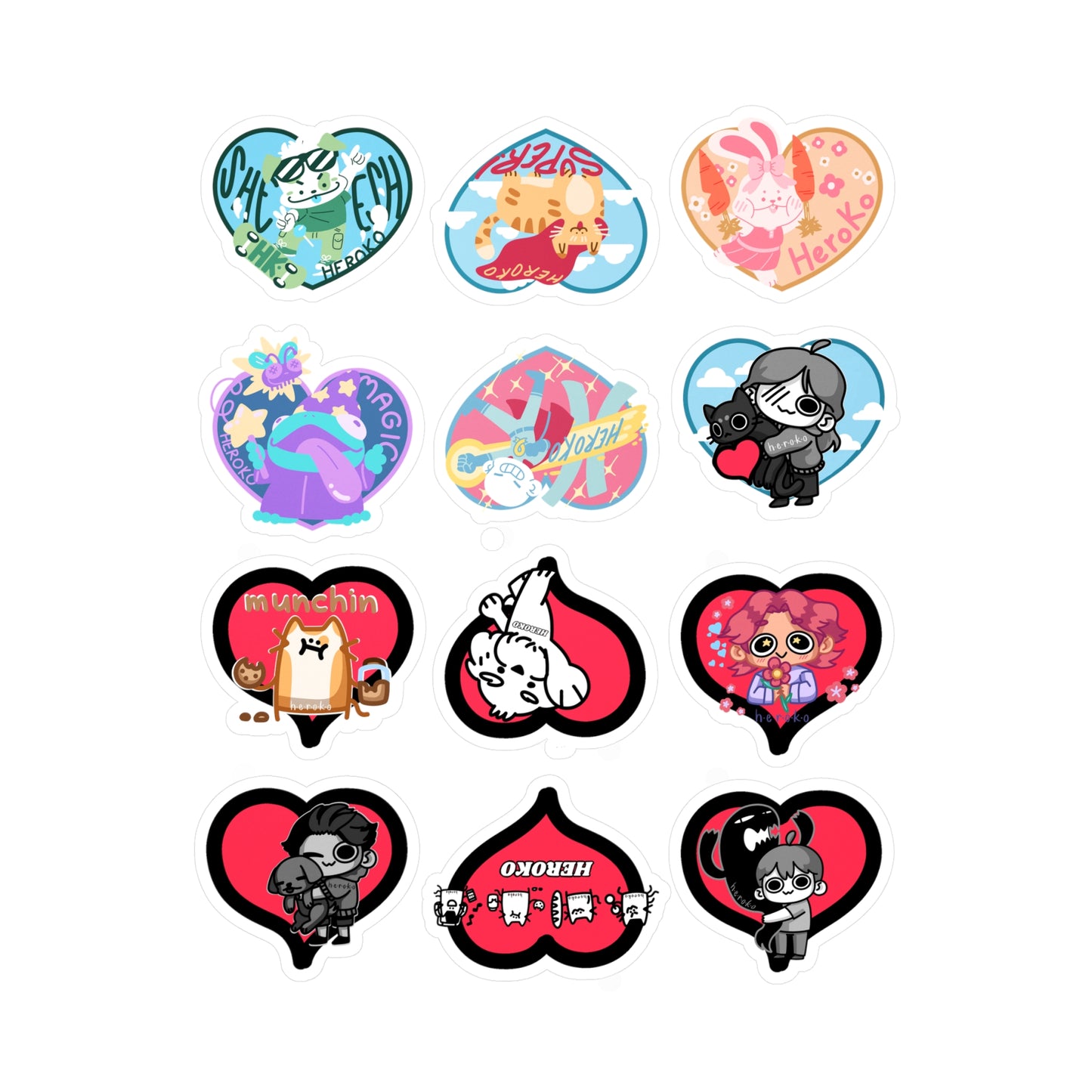 VALENTINE'S HEART STICKERS -SET OF 12 Kiss-Cut Vinyl Decals