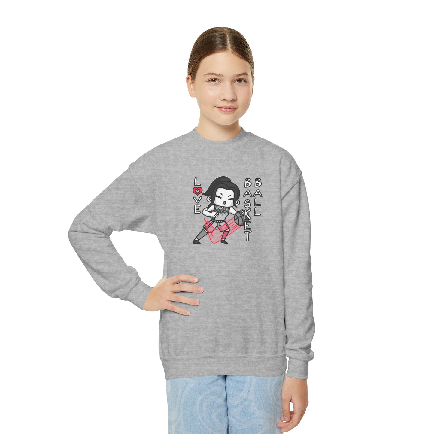 Youth GIRLS LOVE BASKETBALL Crewneck Sweatshirt