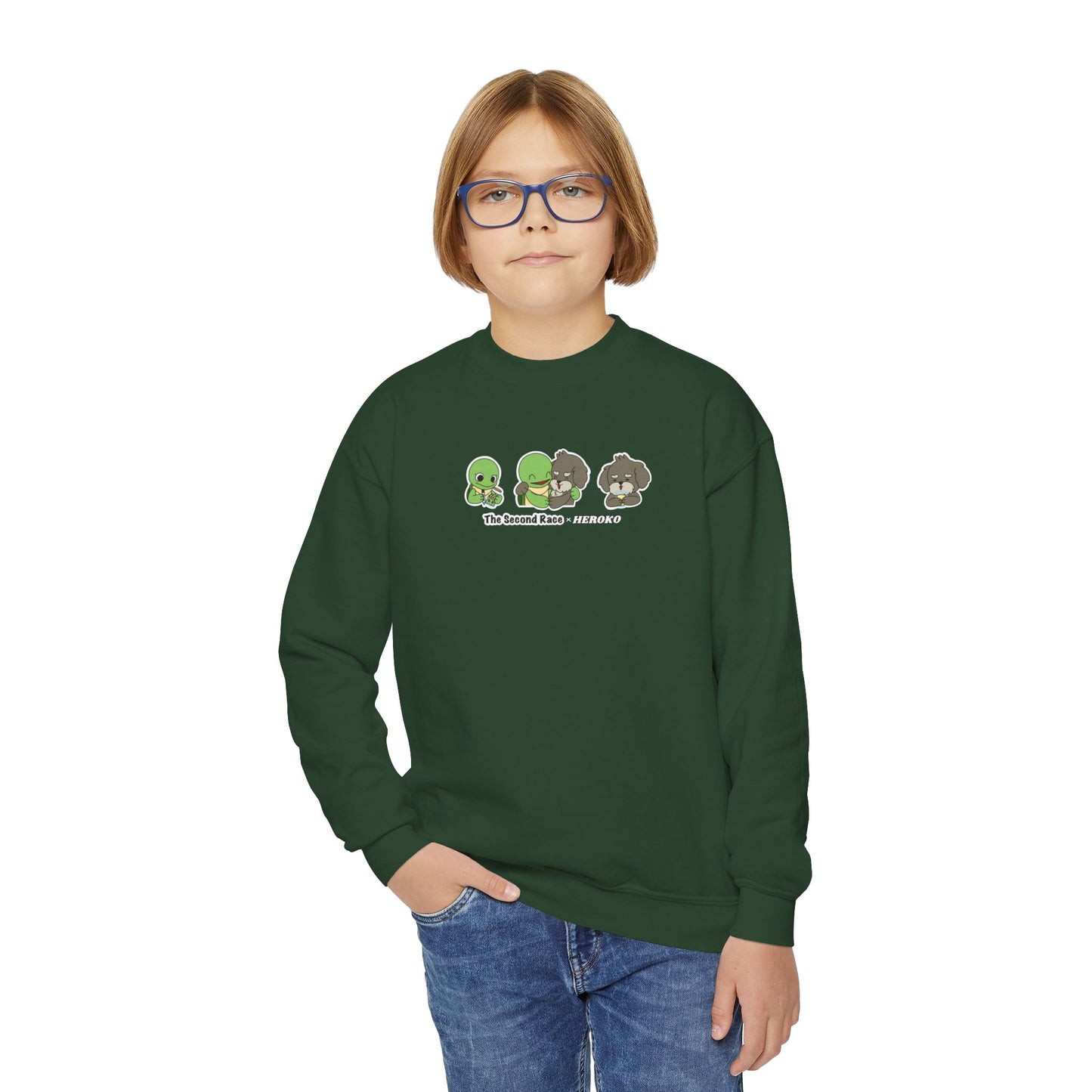 Kids Crewneck Sweatshirt — The Second Race: Turtle and Puppy