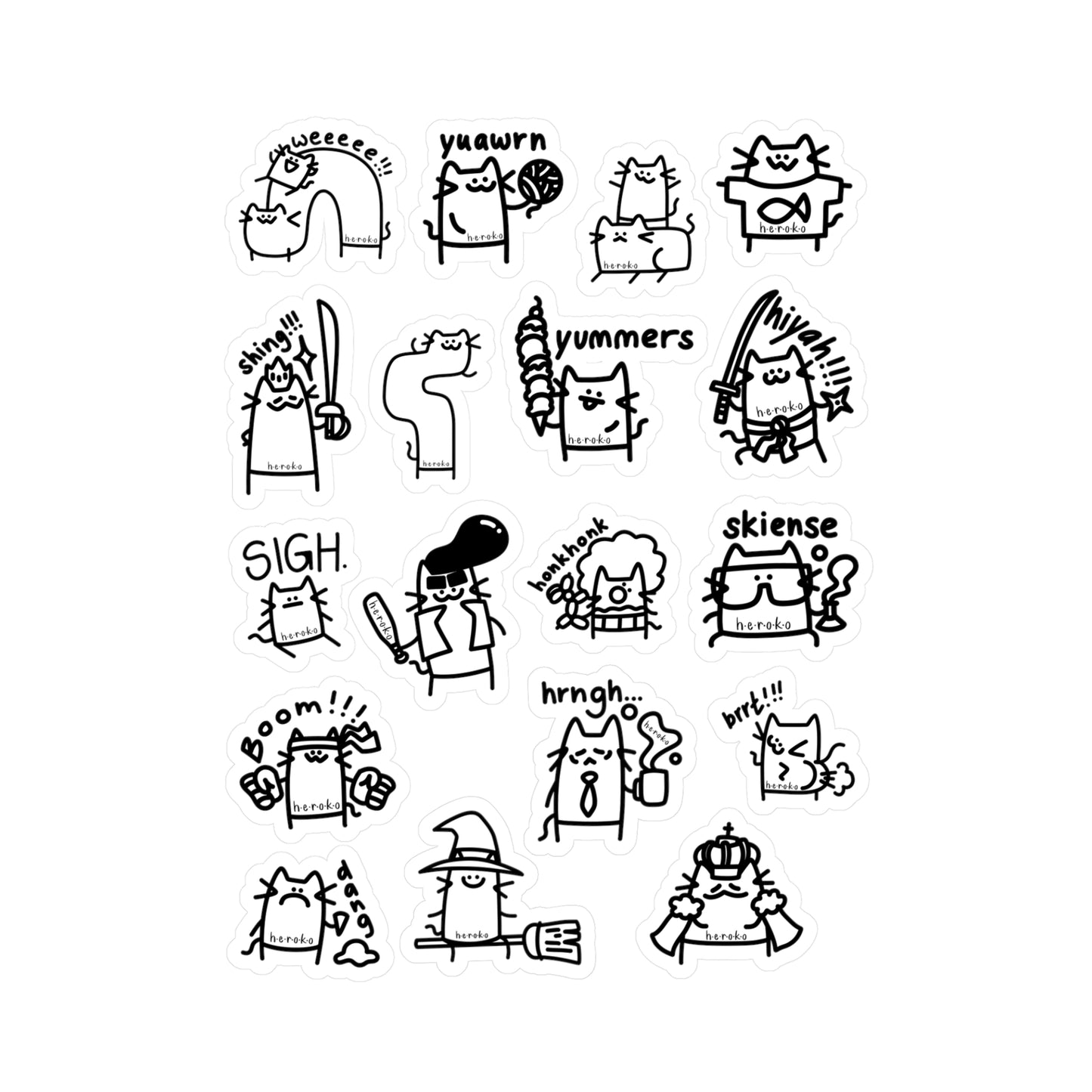 18 STICKERS -CATS OUTLINES IN B&W SET#3 Kiss-Cut Vinyl Decals