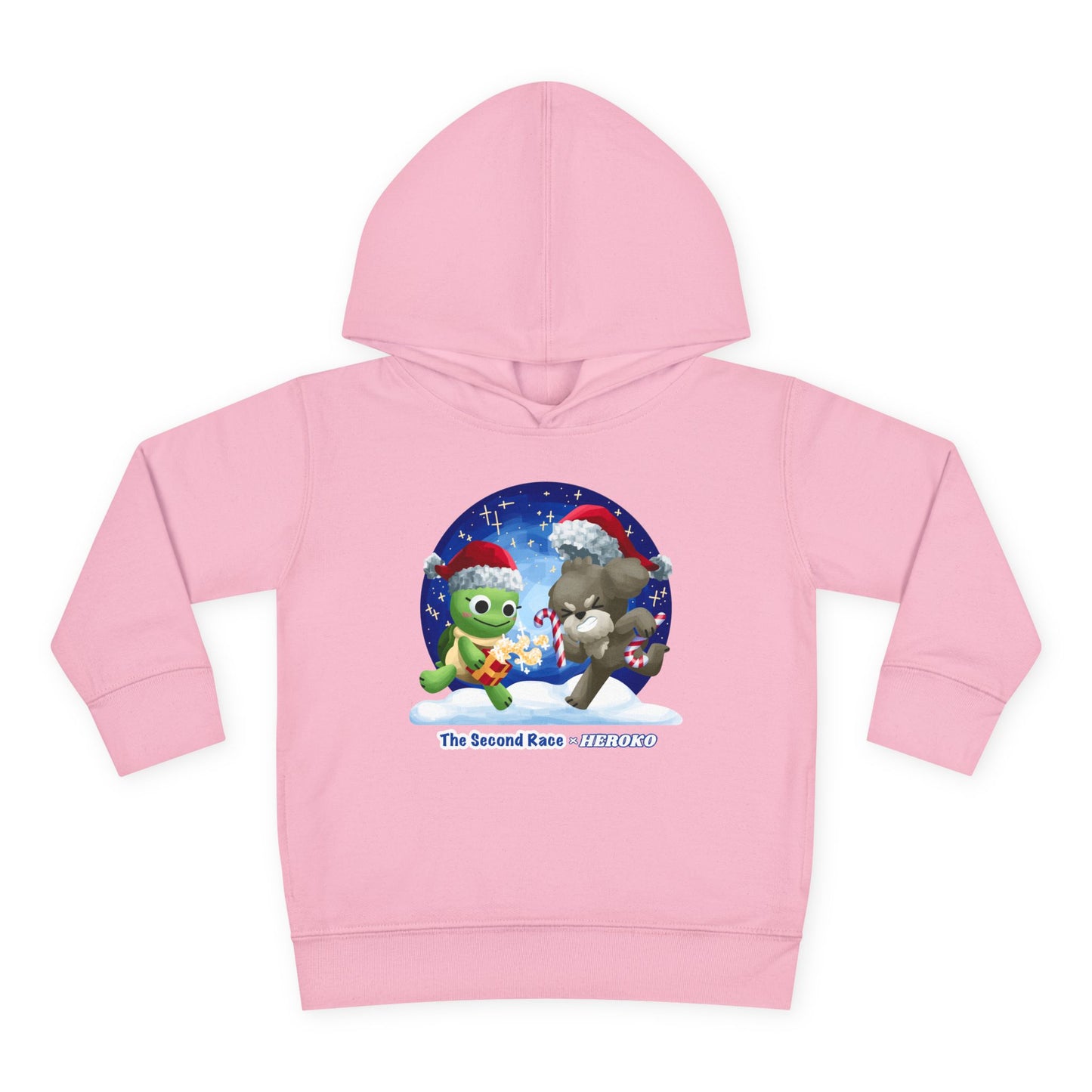 Toddler Pullover Hoodie - The Second Race: Turtle and Puppy Snow Globe Christmas Design