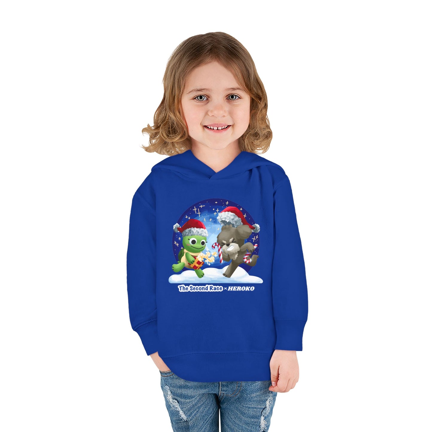 Toddler Pullover Hoodie - The Second Race: Turtle and Puppy Snow Globe Christmas Design