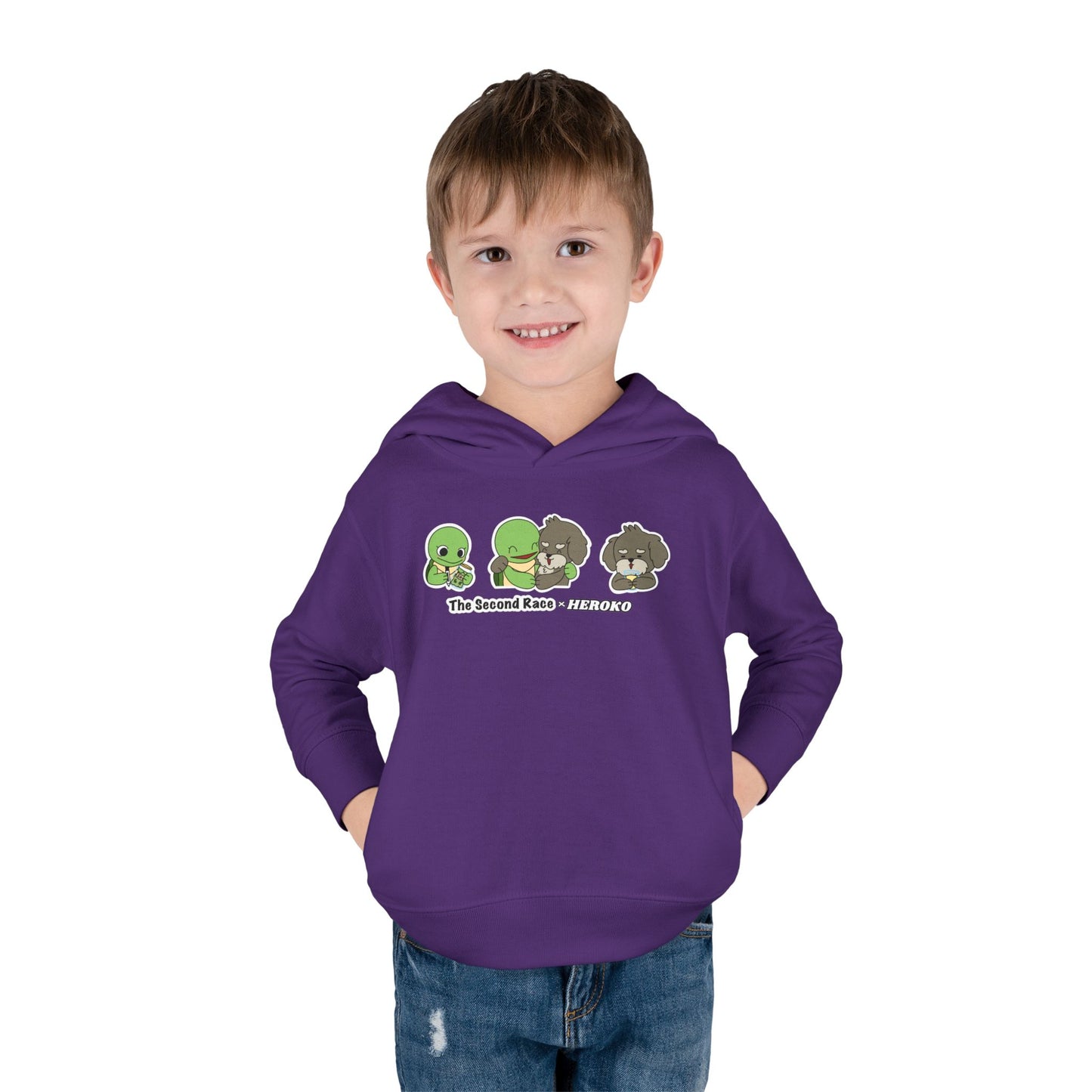 Toddler Hoodie — "The Second Race" Cute Turtle & Puppy Character Pullover