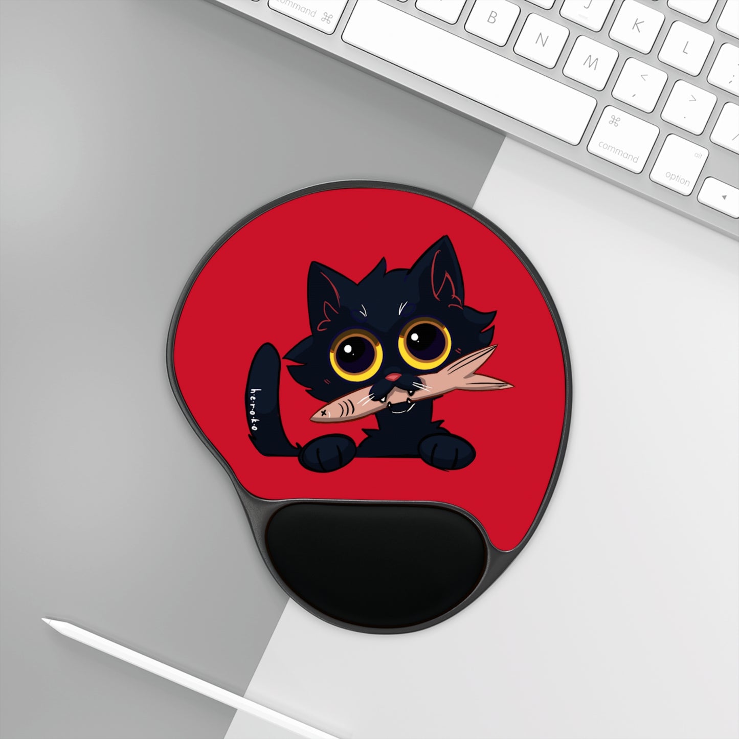 Heroko (IYP) BLACK CAT DARK RED Mouse Pad With Wrist Rest -ANIMALS