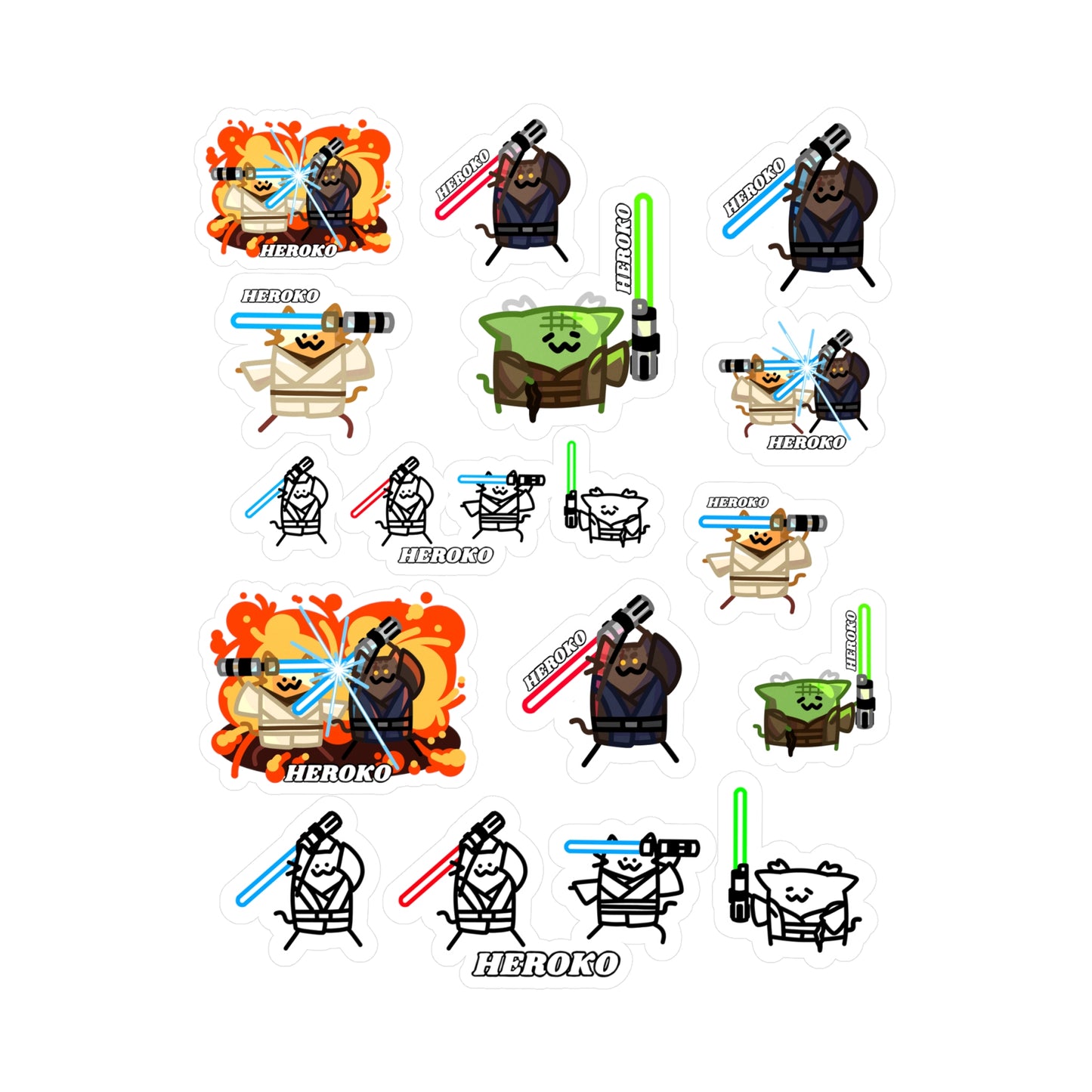Jedi Cats 18 STICKERS Large Set -Kiss-Cut Vinyl Decals