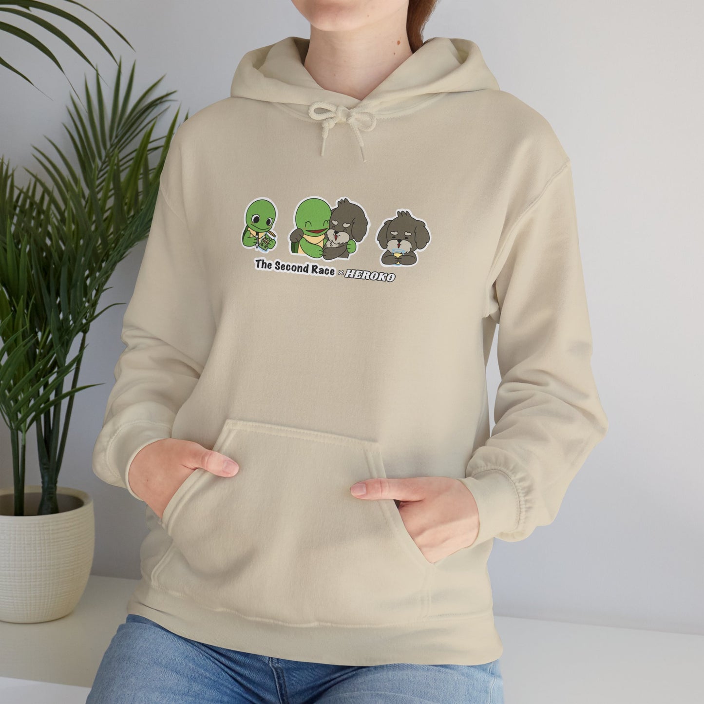 Adults Hoodie 'The Second Race' Turtle and Puppy Trio Sweatshirt