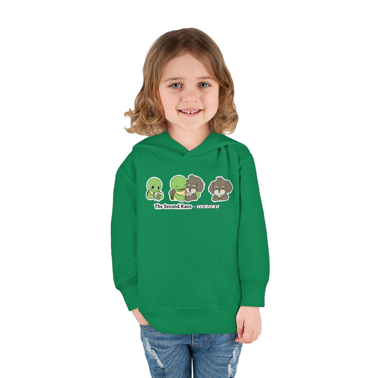 Toddler Hoodie — "The Second Race" Cute Turtle & Puppy Character Pullover