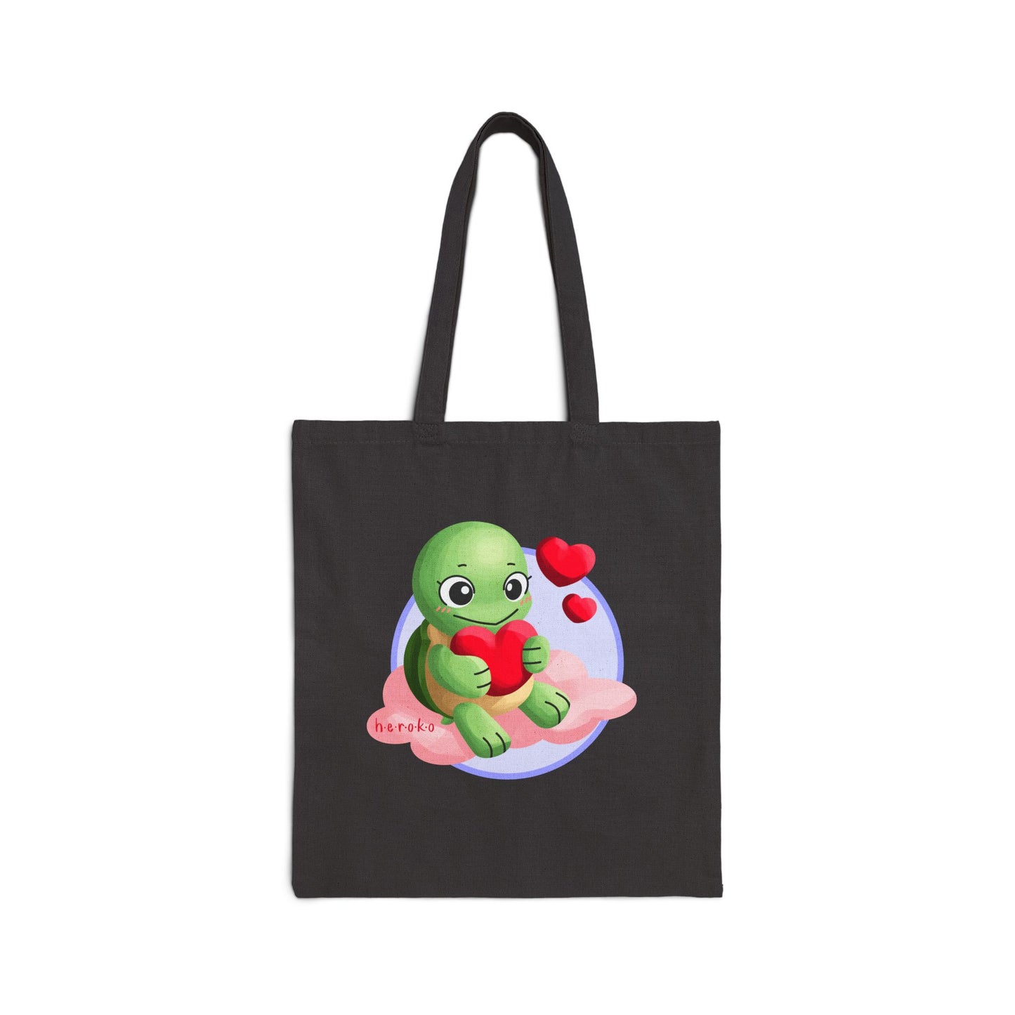 Canvas Tote Bag - Cute Turtle Valentine's Day Design