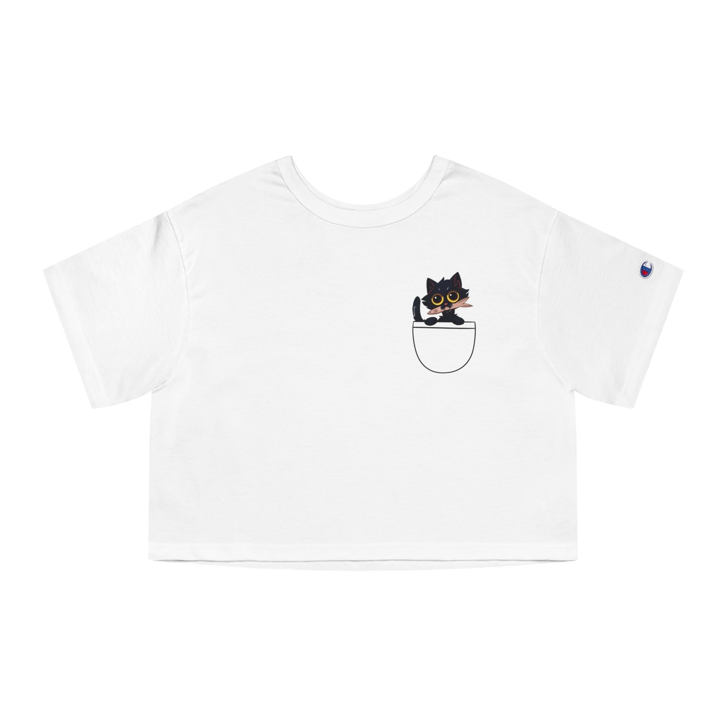 Women's Champion BLACK CAT W/FISH Cropped T-Shirt