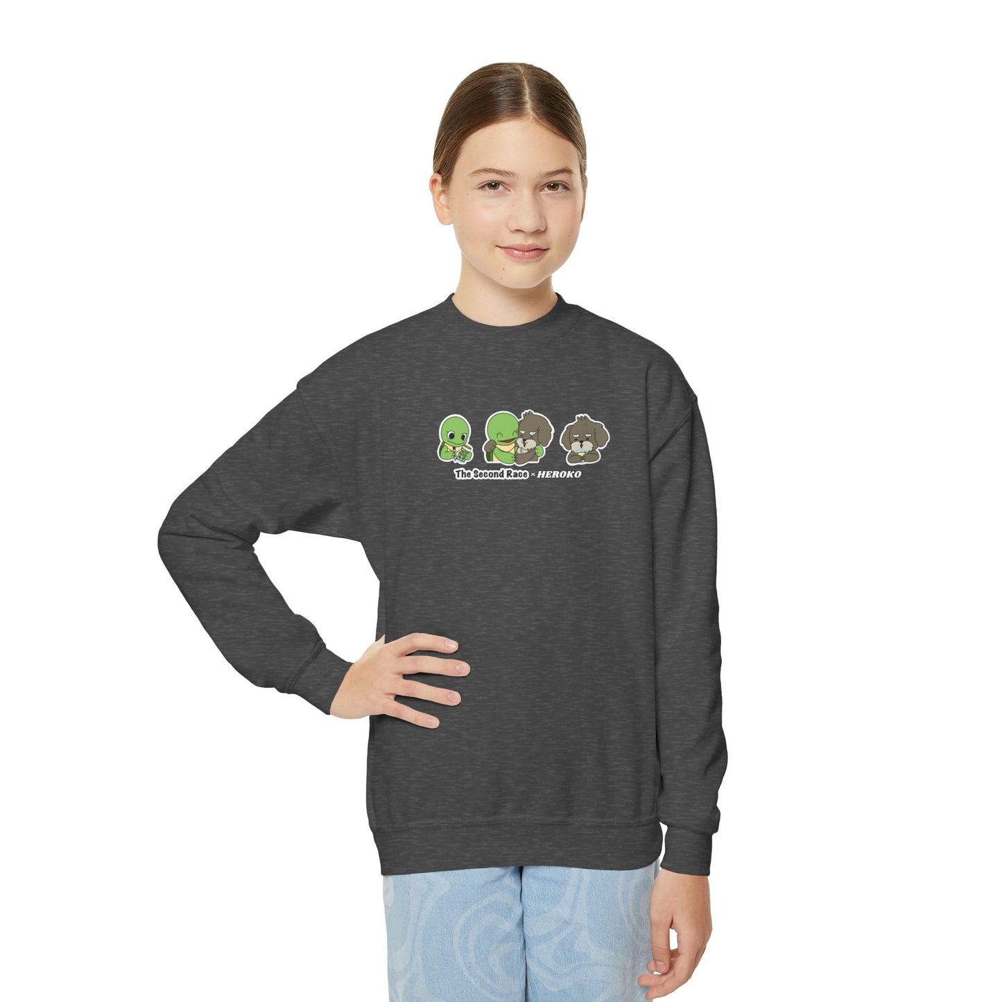 Kids Crewneck Sweatshirt — The Second Race: Turtle and Puppy