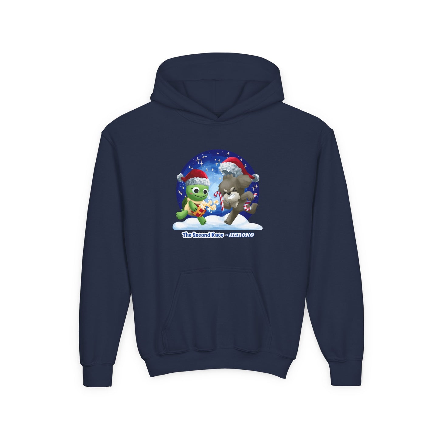 Kids Holiday Hoodie — Cute Christmas Turtle and Puppy Friends "The Second Race"