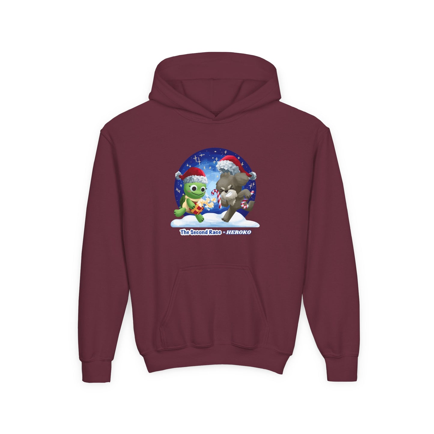Kids Holiday Hoodie — Cute Christmas Turtle and Puppy Friends "The Second Race"