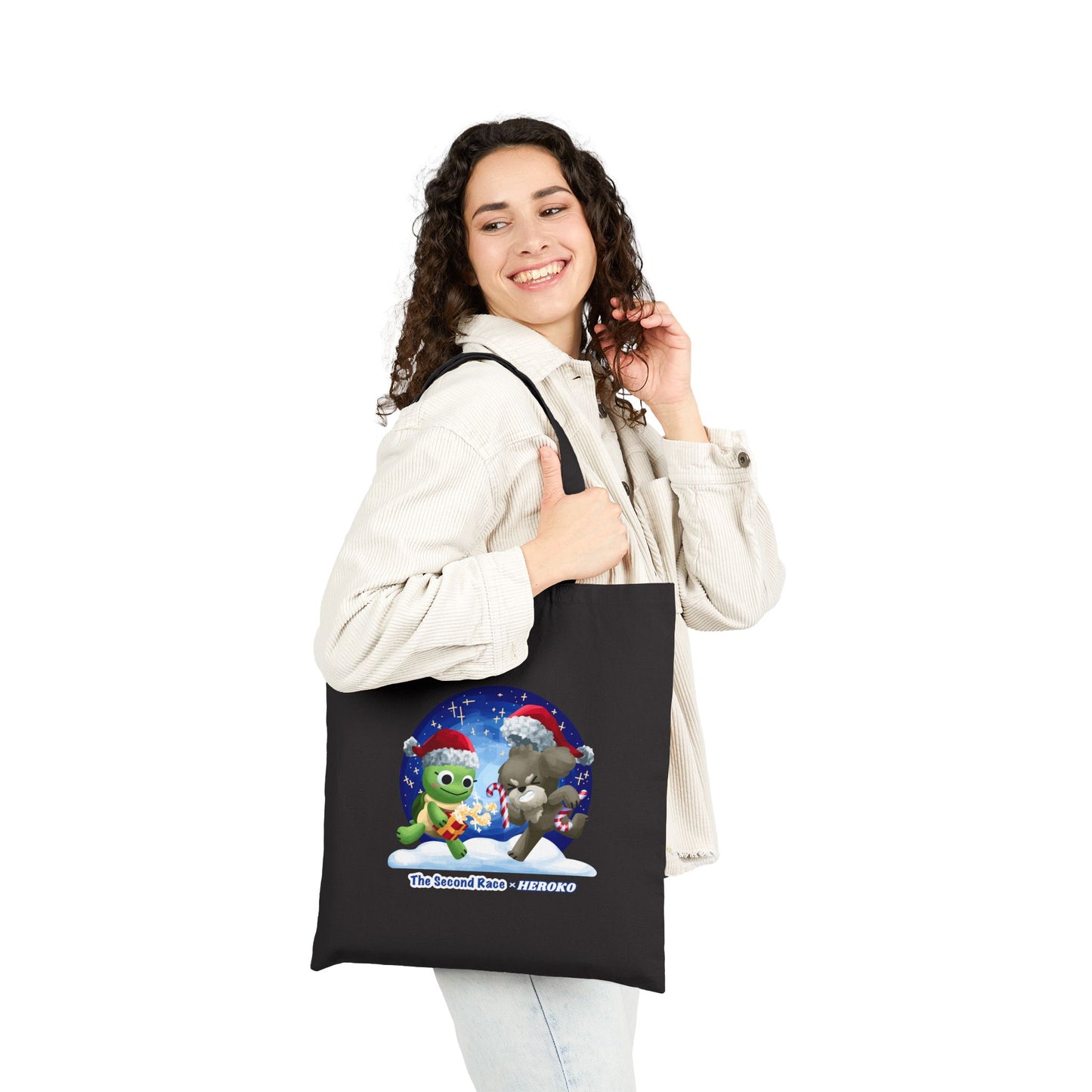 Canvas Holiday Tote Bag - Turtle and Dog Snow Globe Design, Perfect Pair with The Second Race Book, Ideal Gift for Teaching Financial Literacy