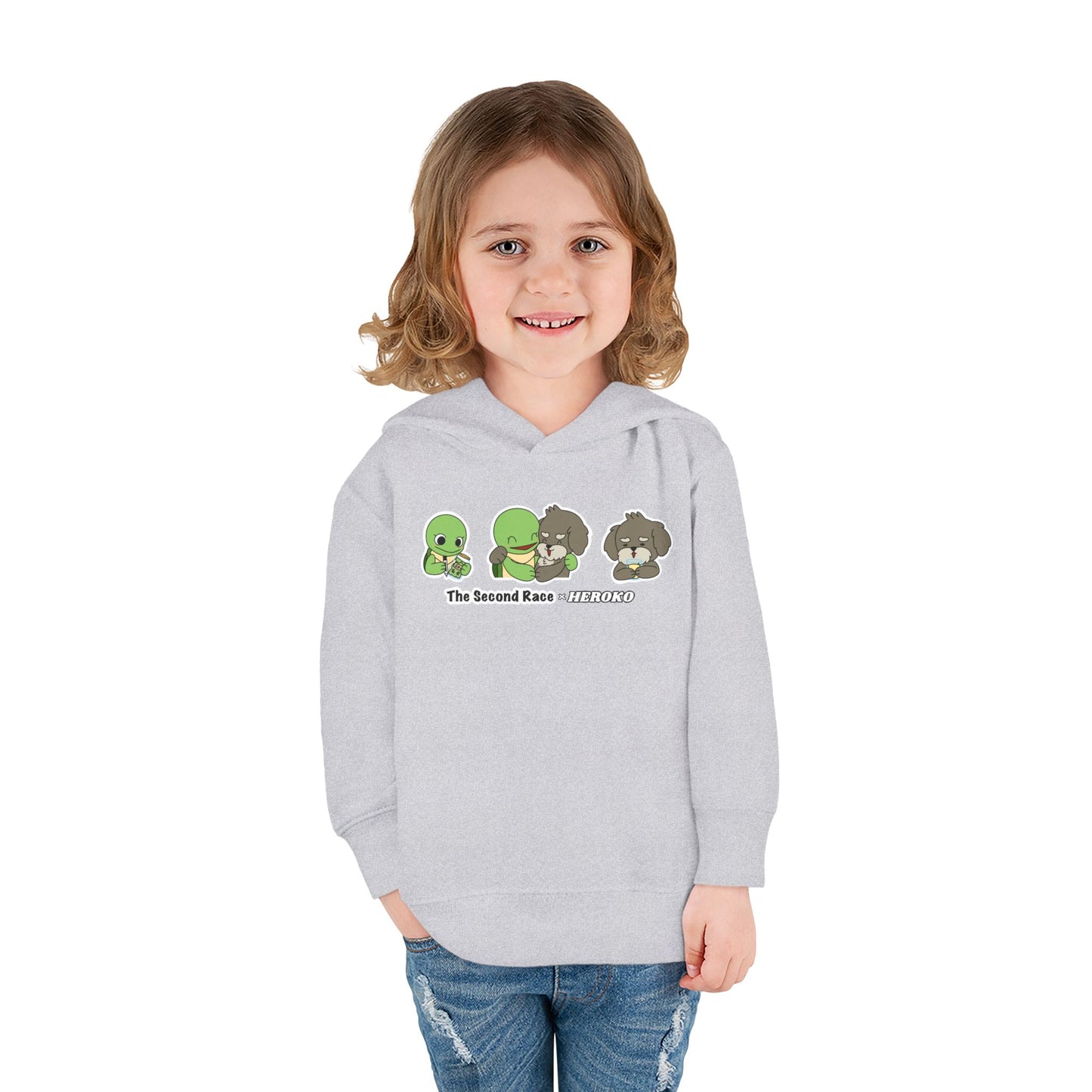 Toddler Hoodie — "The Second Race" Cute Turtle & Puppy Character Pullover