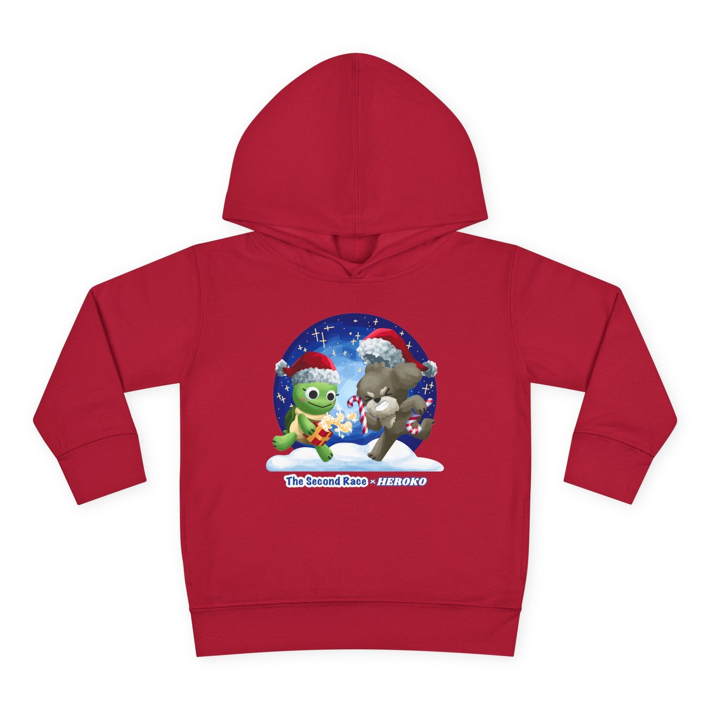 Toddler Pullover Hoodie - The Second Race: Turtle and Puppy Snow Globe Christmas Design