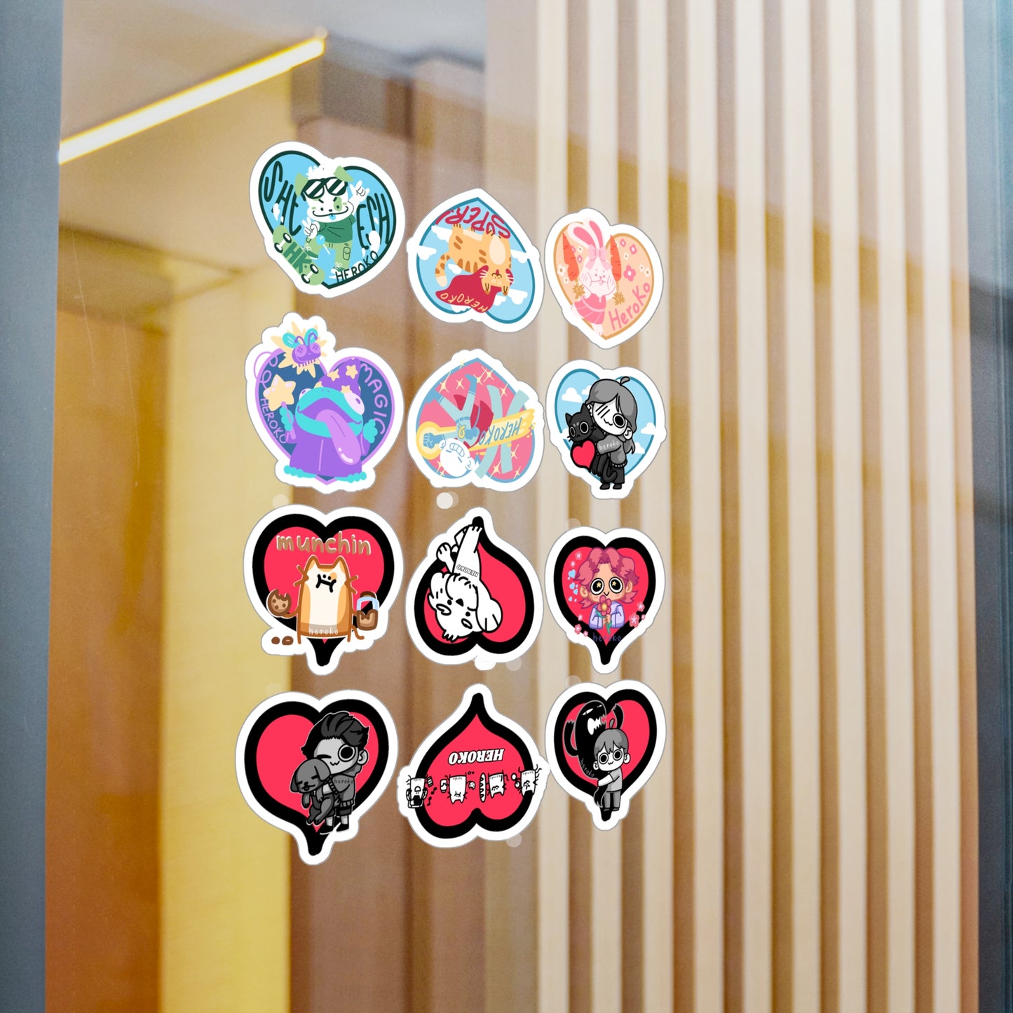 VALENTINE'S HEART STICKERS -SET OF 12 Kiss-Cut Vinyl Decals