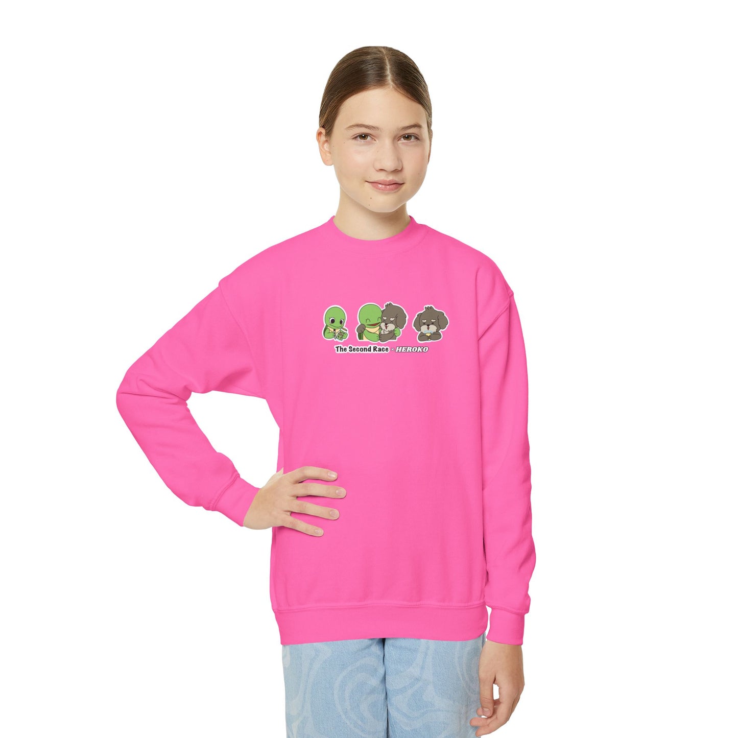 Kids Crewneck Sweatshirt — The Second Race: Turtle and Puppy