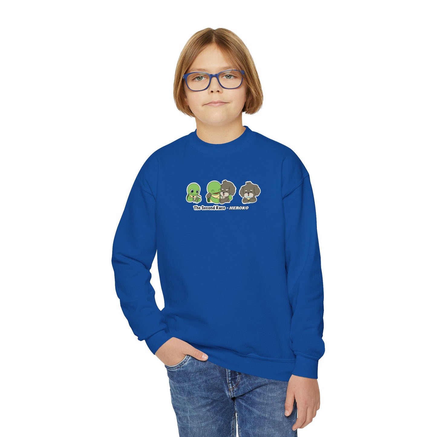 Kids Crewneck Sweatshirt — The Second Race: Turtle and Puppy