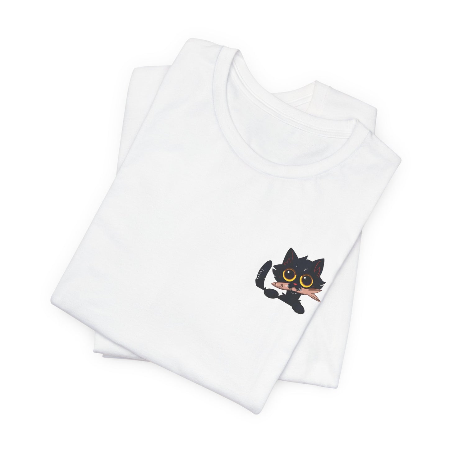 Adults BLACK CAT WITH FISH Retail Fit Cotton Tee