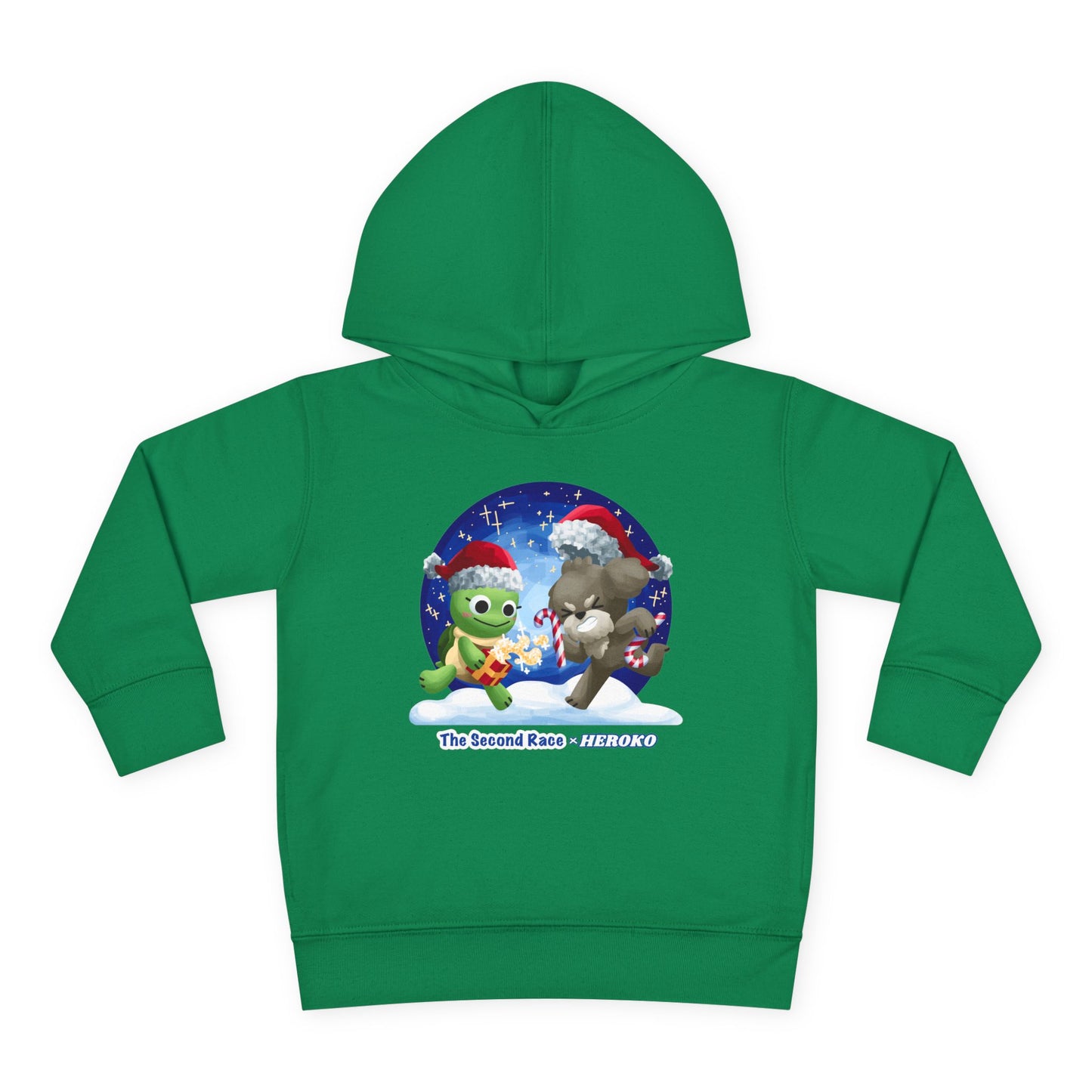 Toddler Pullover Hoodie - The Second Race: Turtle and Puppy Snow Globe Christmas Design