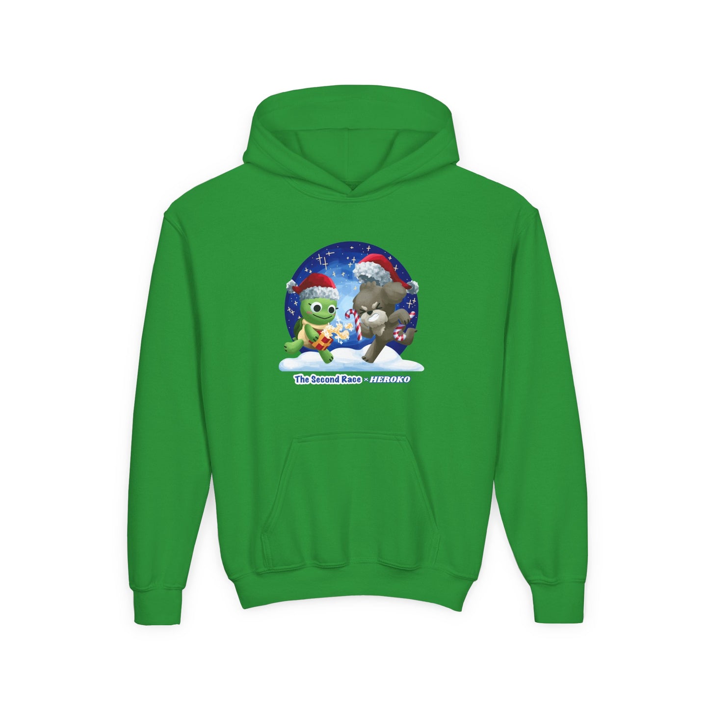 Kids Holiday Hoodie — Cute Christmas Turtle and Puppy Friends "The Second Race"