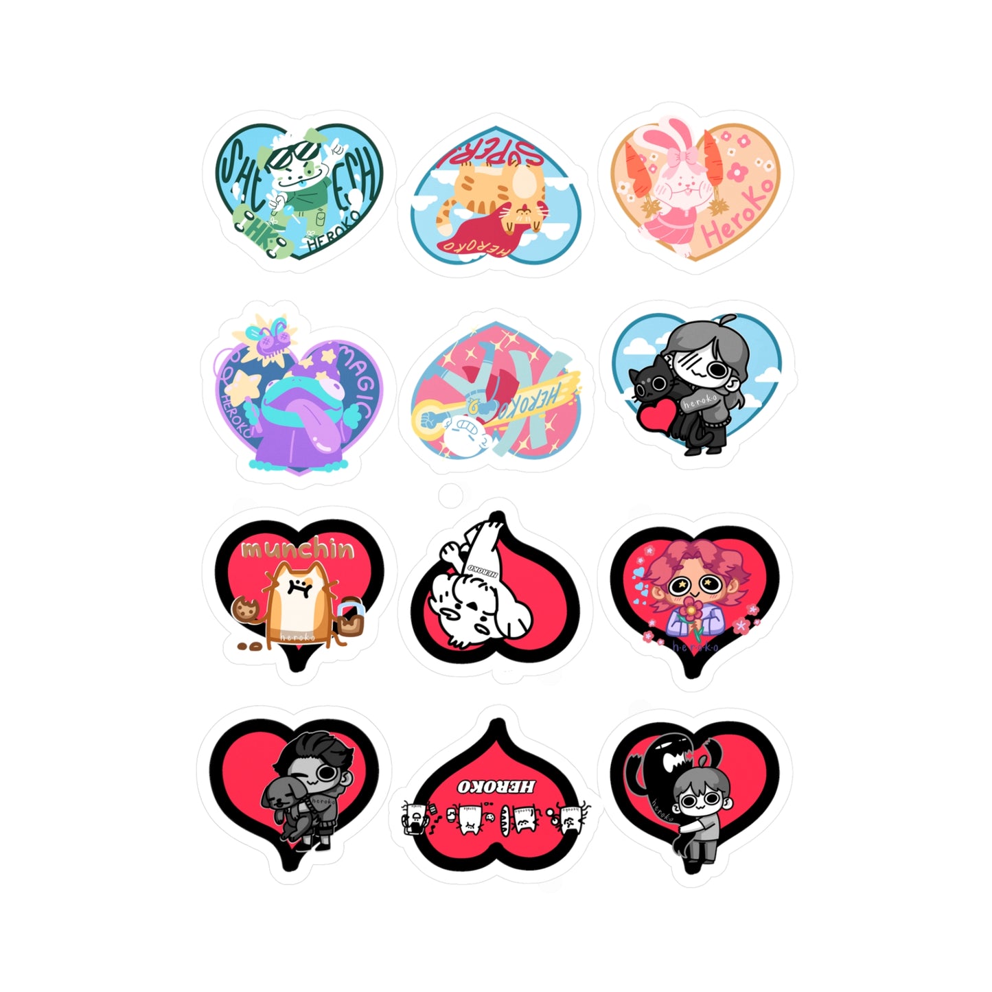 VALENTINE'S HEART STICKERS -SET OF 12 Kiss-Cut Vinyl Decals
