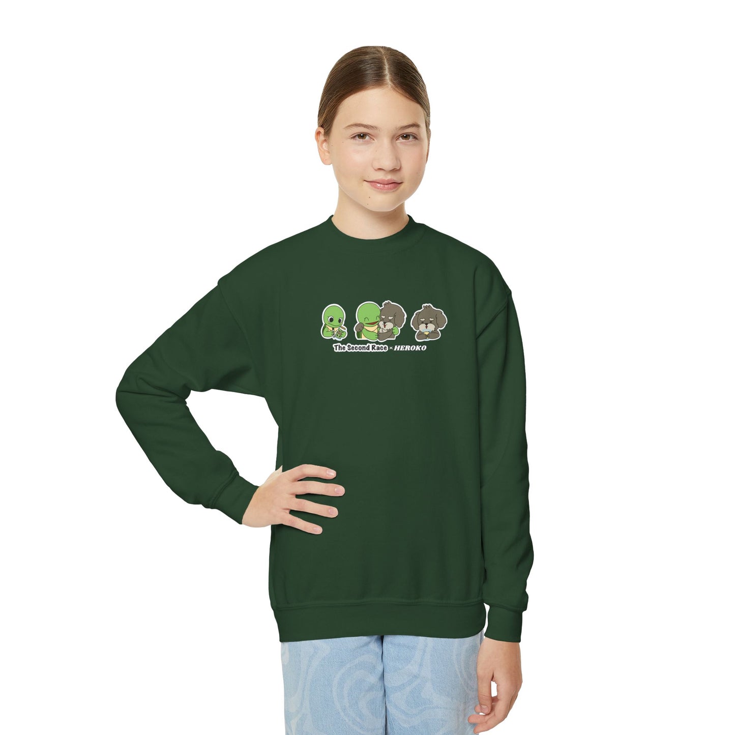 Kids Crewneck Sweatshirt — The Second Race: Turtle and Puppy