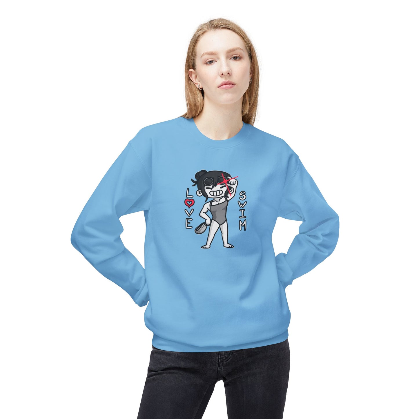 Adults GIRLS LOVE SWIM Fleece Crewneck Sweatshirt