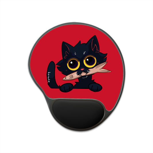 Heroko (IYP) BLACK CAT DARK RED Mouse Pad With Wrist Rest -ANIMALS