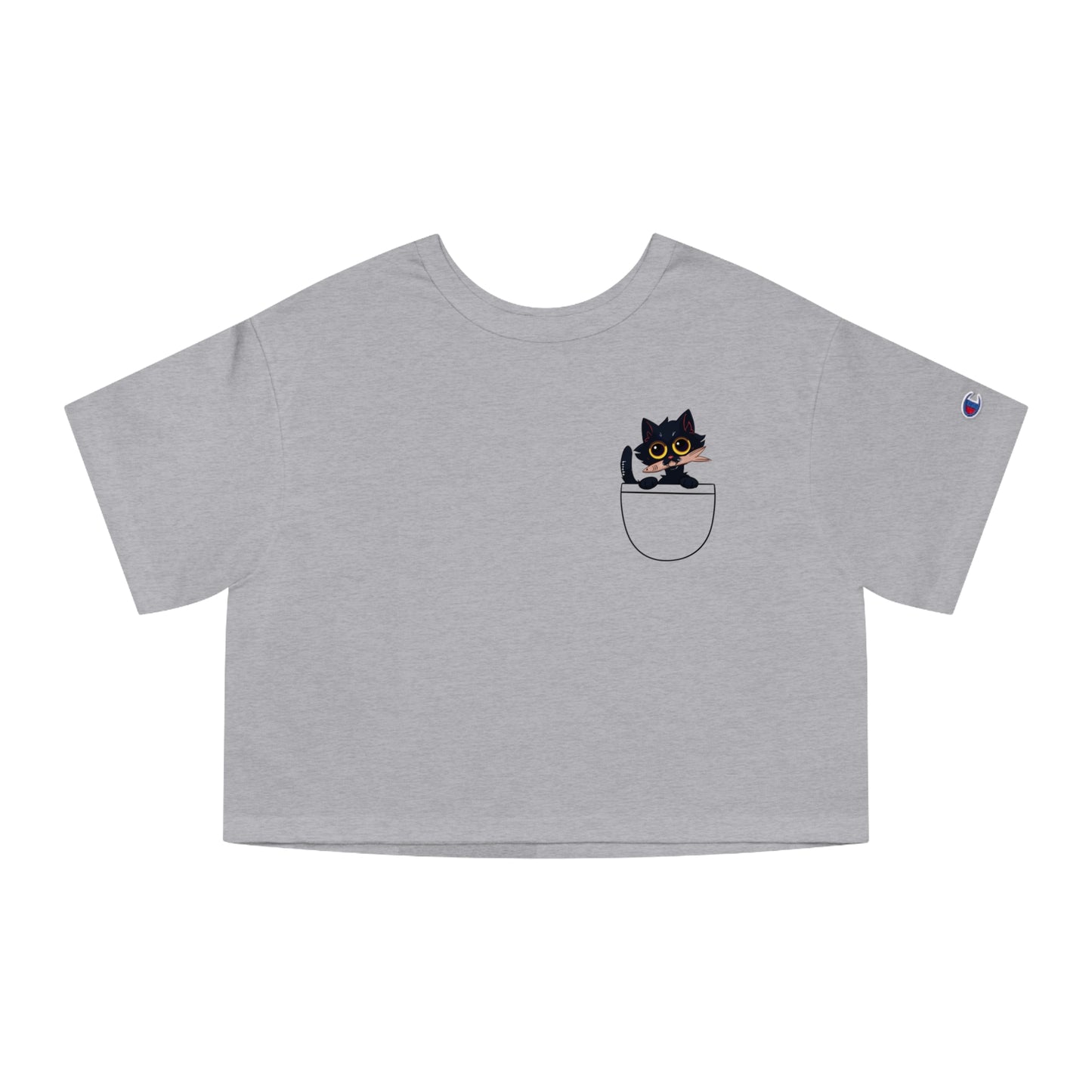 Women's Champion BLACK CAT W/FISH Cropped T-Shirt