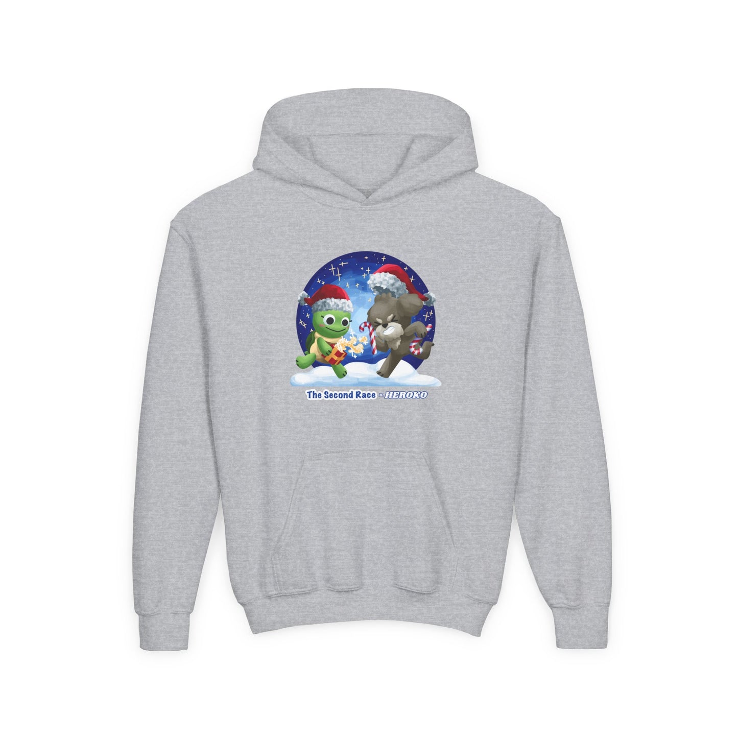 Kids Holiday Hoodie — Cute Christmas Turtle and Puppy Friends "The Second Race"