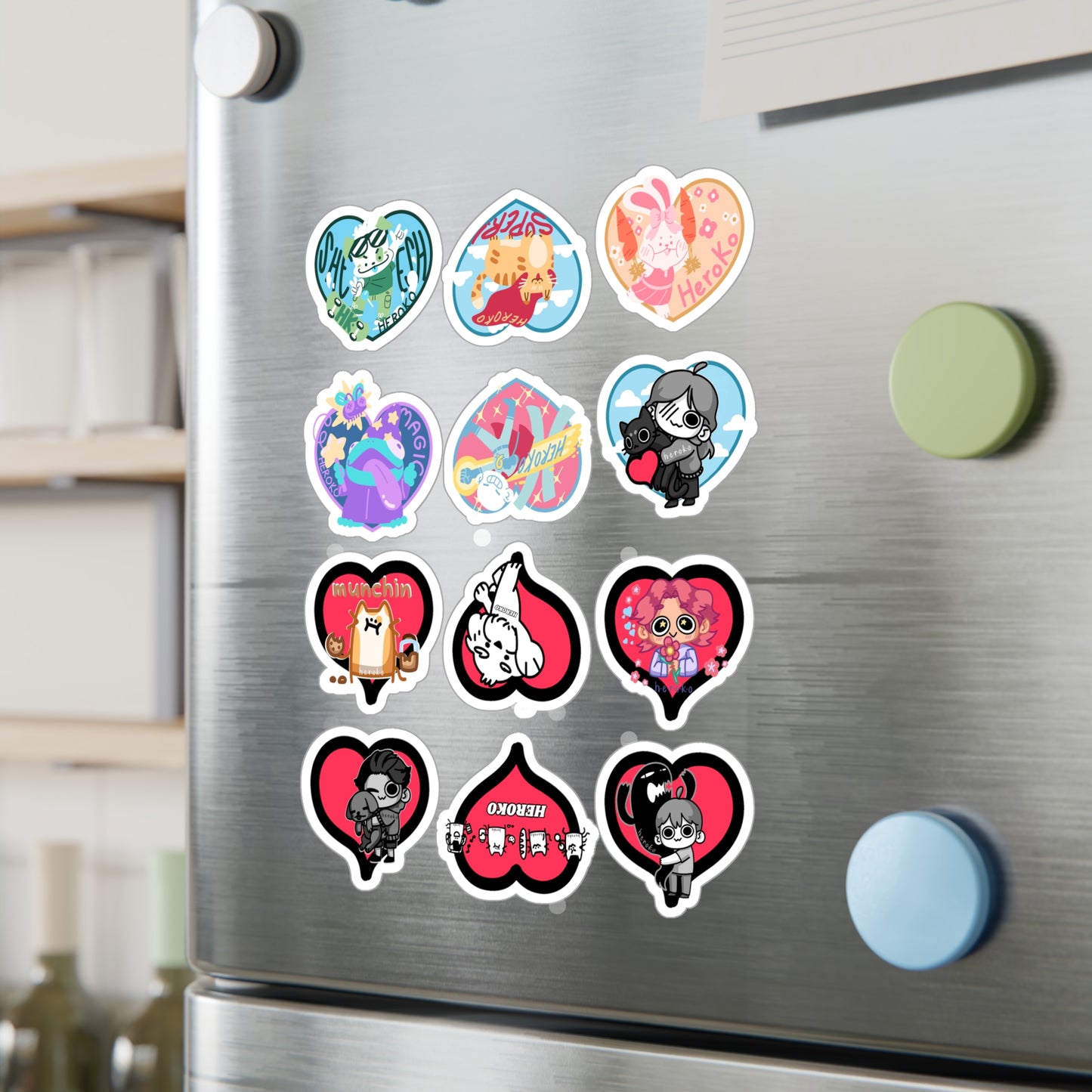 VALENTINE'S HEART STICKERS -SET OF 12 Kiss-Cut Vinyl Decals